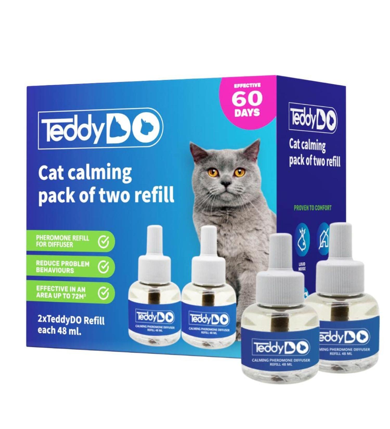 TeddyDo Calming Diffuser Refill for Cats | Pack of Two| 60 Days Kit | Reduce Spraying Scratching and Other Problematic Behaviors | Calming and Relaxing Effect | 2x48 ml | - Buy Online on GoSupps.com