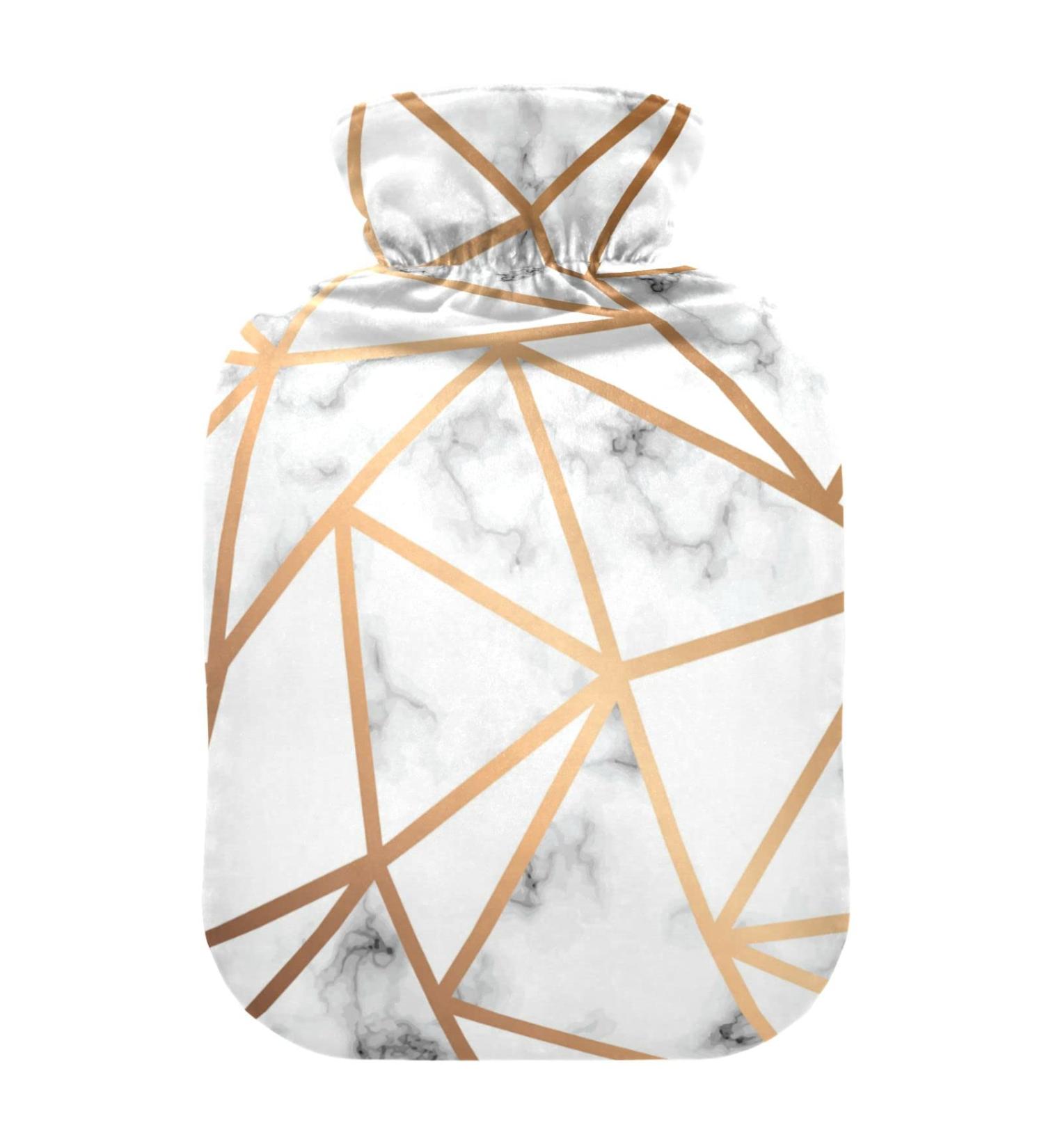 Marble Golden Geometric Lines Hot Water Bottle | 1L Pain Relief & Heating Bag for Cramps | International Shipping - Buy Online on GoSupps.com