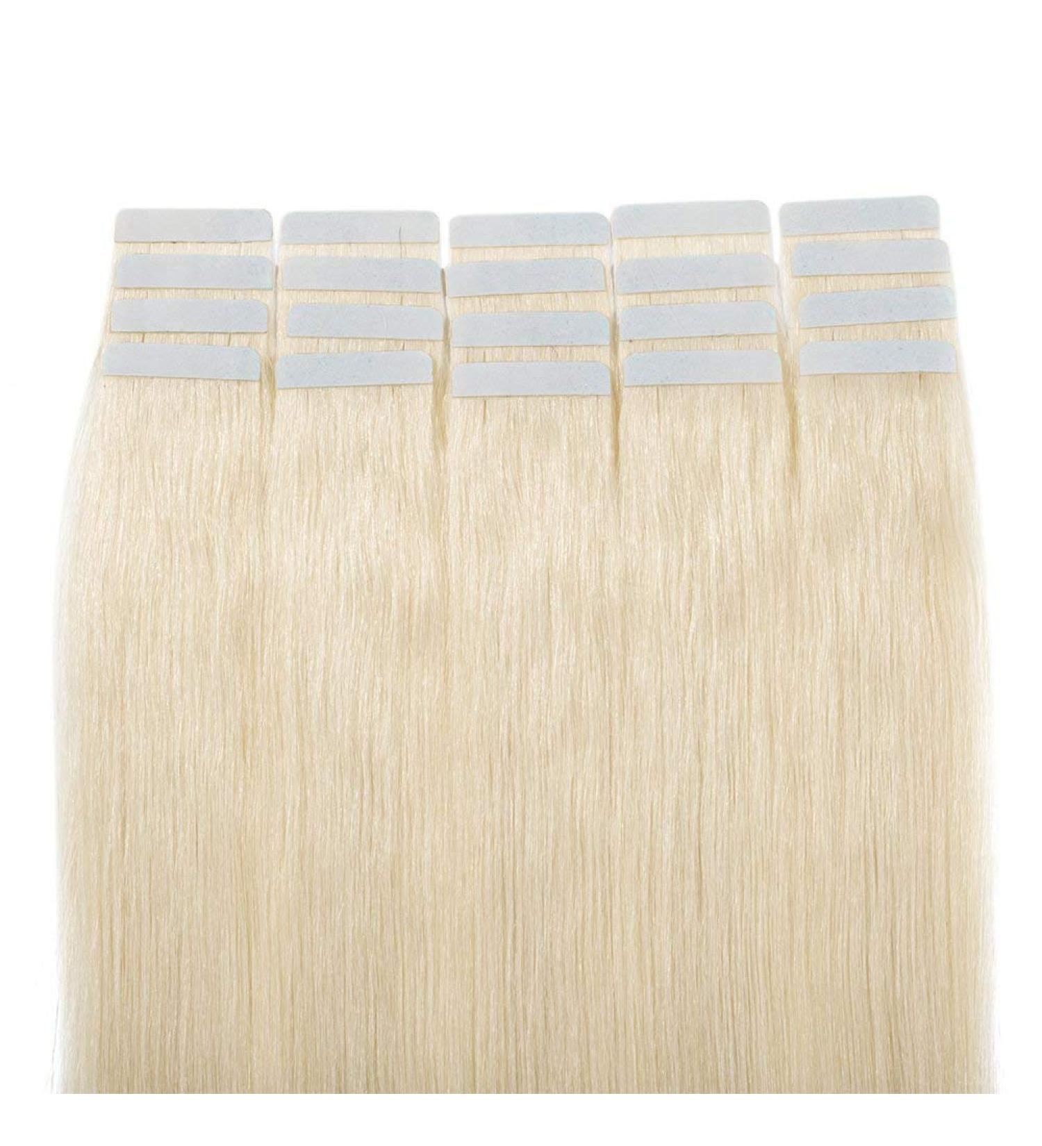 UK Fashion Shop Tape Extensions - 100% Human Hair 50g #60 Platinum Blonde 55cm | Premium Tape In Hair Extensions - Buy Online on GoSupps.com