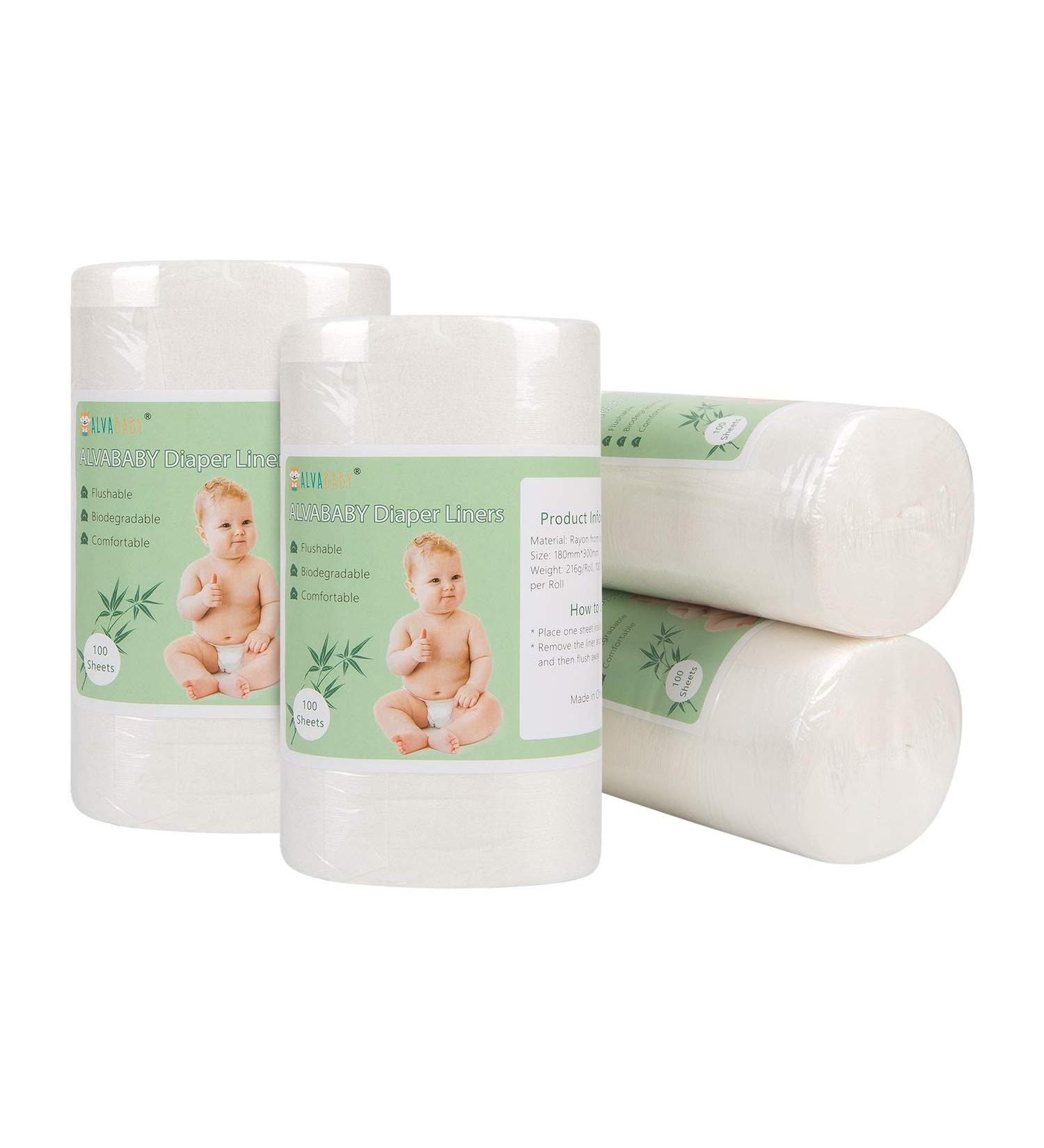 ALVABABY Bamboo Cloth Diaper Liners - Fragrance and Chlorine Free, Biodegradable Inserts - 400 Sheets, Pack of 4 - Buy Online on GoSupps.com