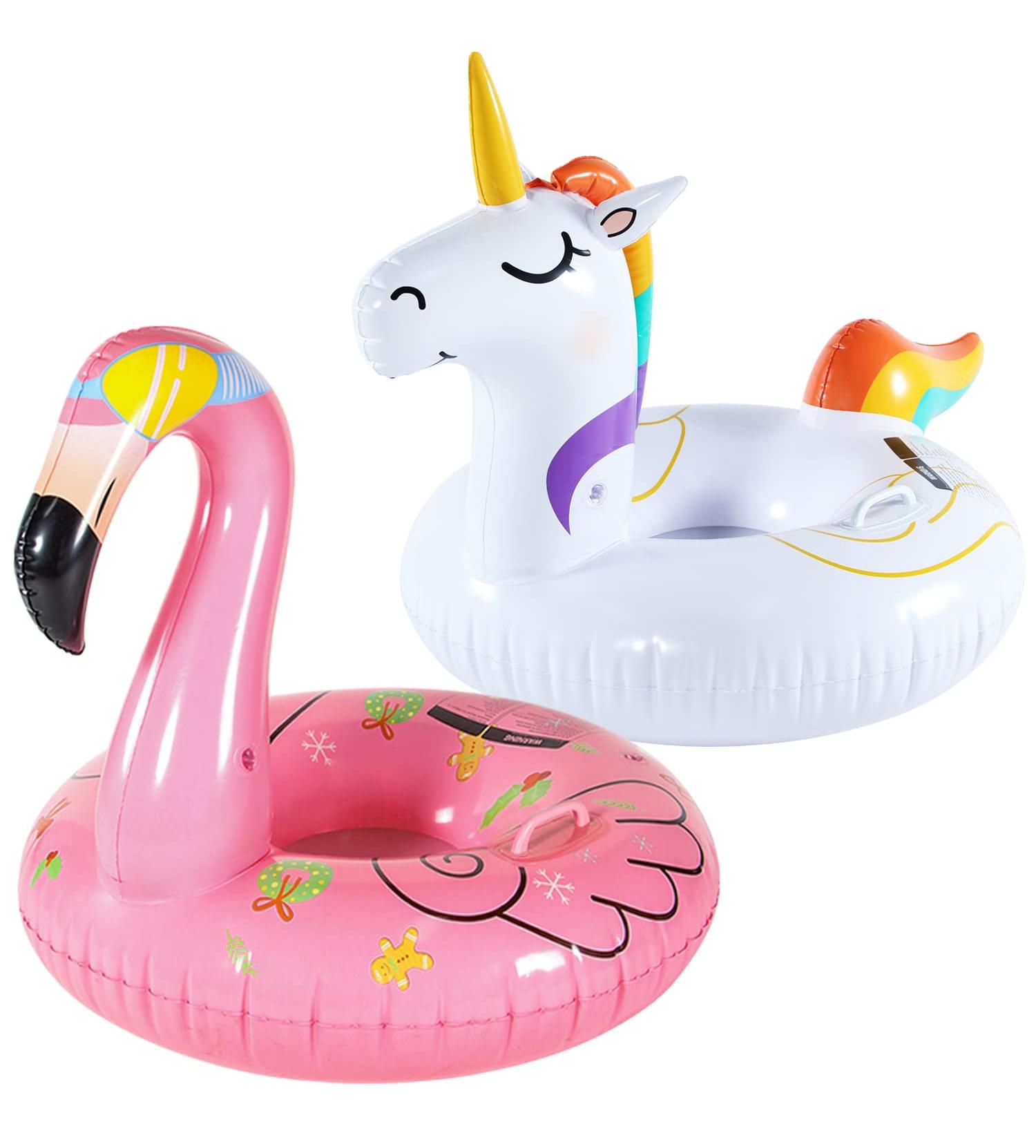 FindUWill Snow Tubes Sleds - 2 Pack Heavy Duty Winter Toys for Kids and Adults - Flamingo Unicorn Dinosaur Snow Tube 64.9 inch Inflatable Sled - Buy Online on GoSupps.com
