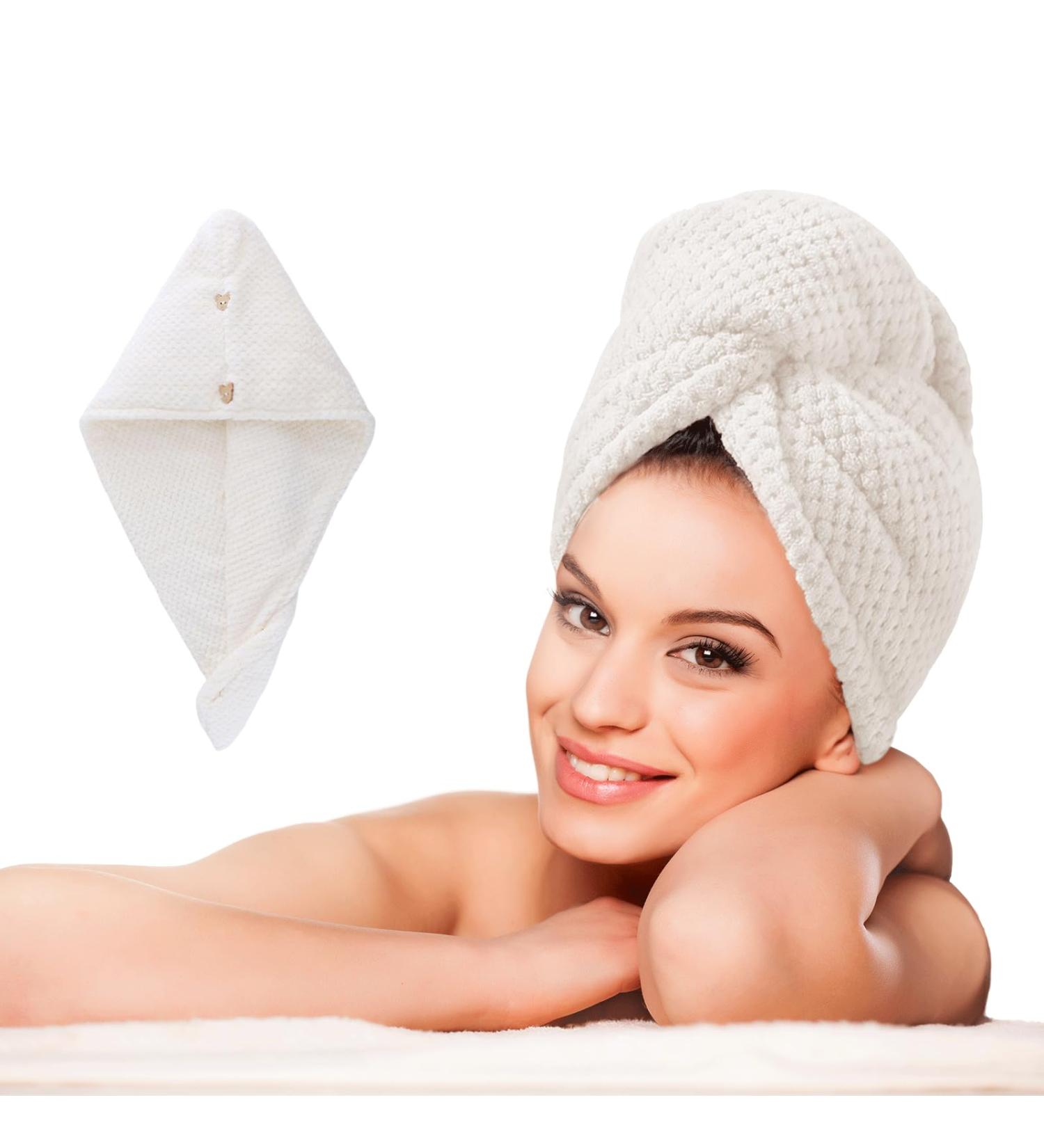 LTBL Pearl White Microfiber Hair Cloth Wrap - Large Double-Layer Fast Drying Towel for Women - Buy Online on GoSupps.com