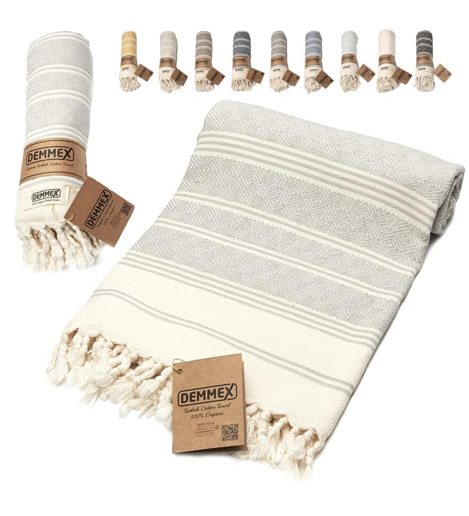 DEMMEX Certified 100% Organic Cotton XL Turkish Towel Blanket 71x36 Inches - Grey | Prewashed Diamond Weave for Bath Beach Pool Spa Gym | 14 Oz Peshtemal - Buy Online on GoSupps.com