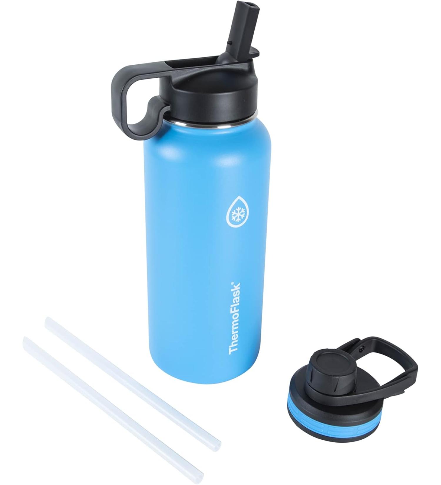 ThermoFlask Bottle with Chug Lid & Straw Lid - Insulated Stainless Steel Water Bottle with Leak-Proof Lids - Capri - 32 Oz - Buy Online on GoSupps.com