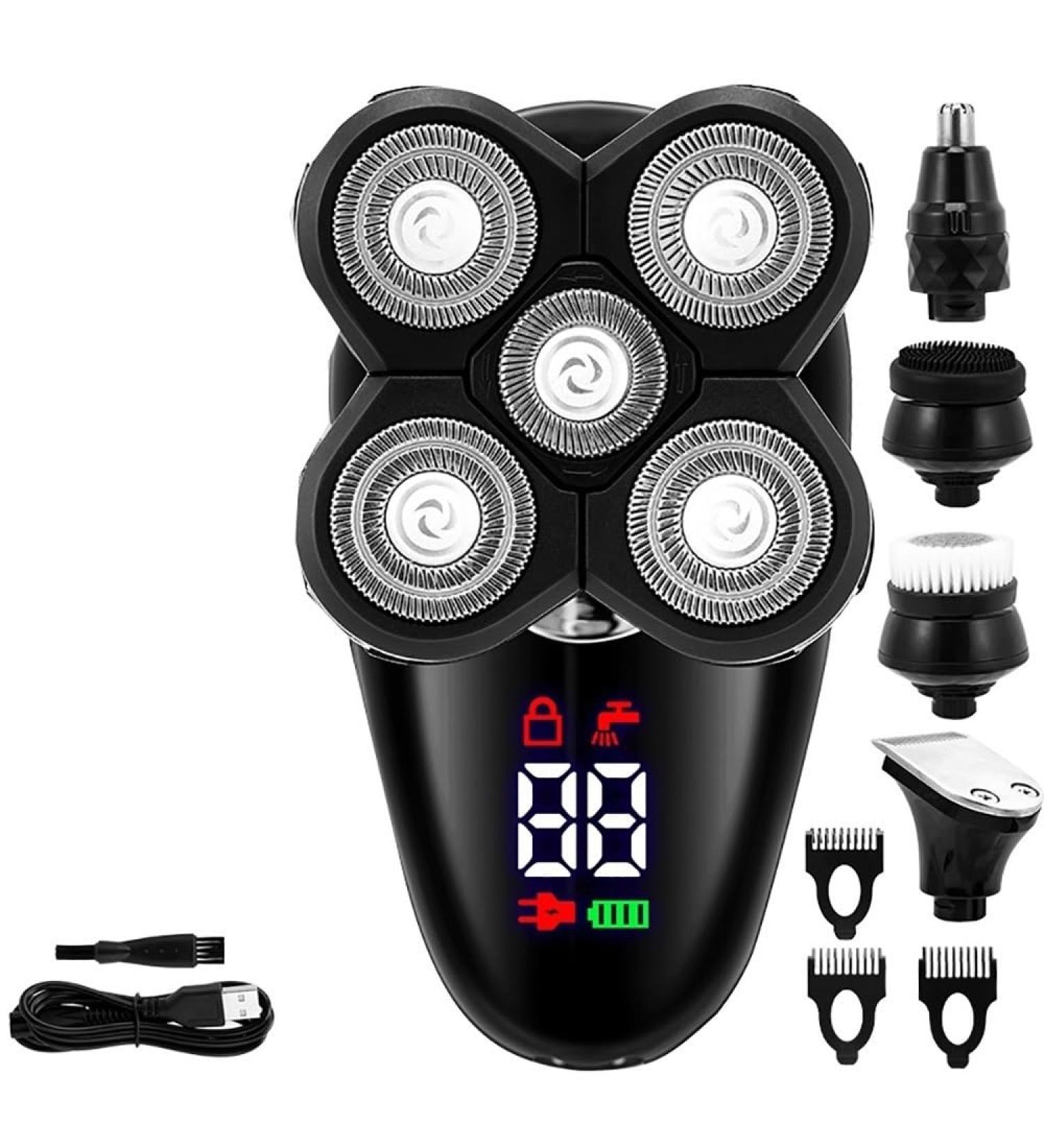 5-in-1 Electric Head Shaver for Men | Bald Head Razor Beard Trimmer & Facial Cleansing Brush - USB Rechargeable with LED Display - Buy Online on GoSupps.com