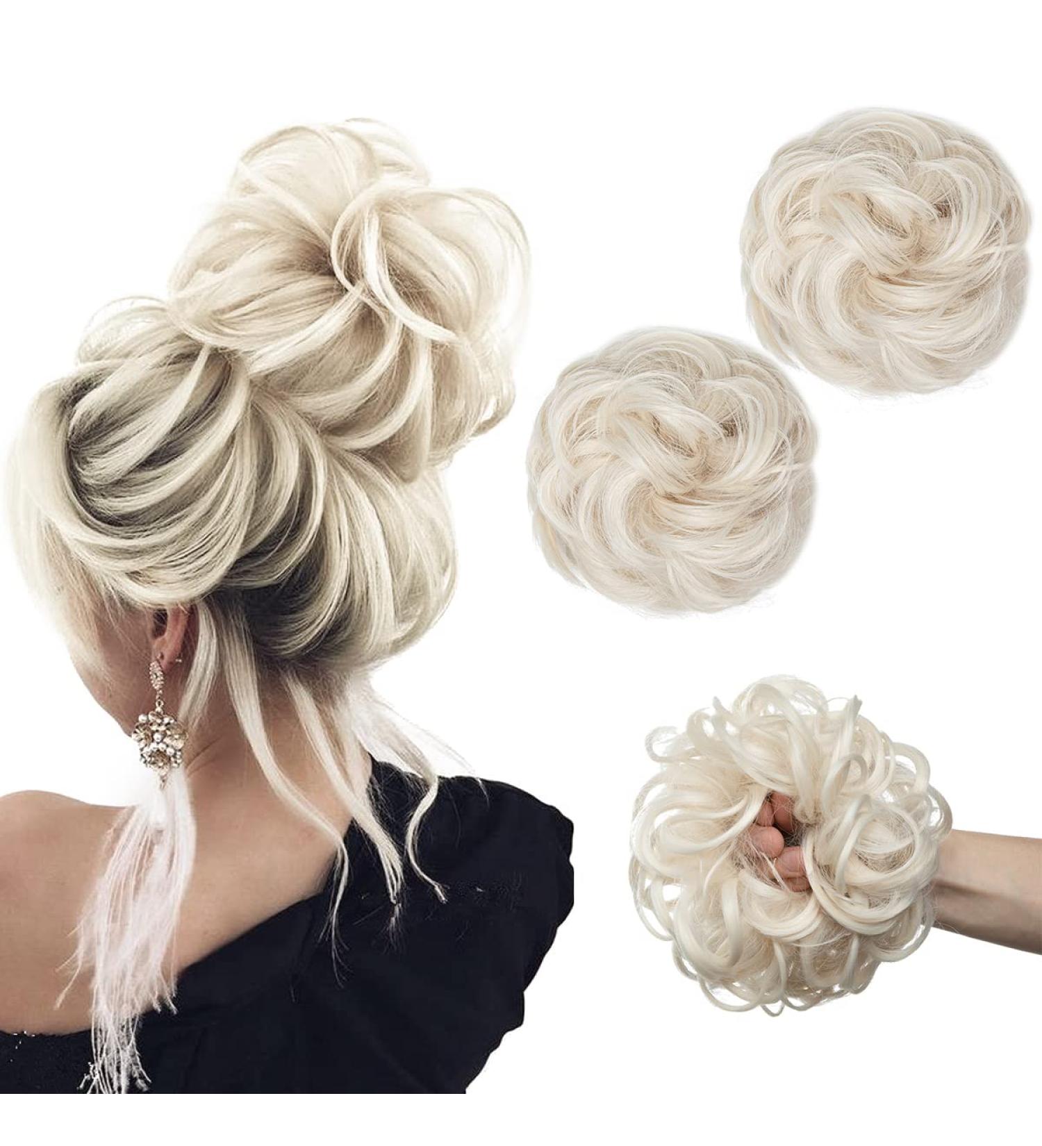 SARLA 2PCS Synthetic Messy Hair Bun Scrunchies in Platinum Blonde - Updo Hair Extensions for Women and Girls - Buy Online on GoSupps.com