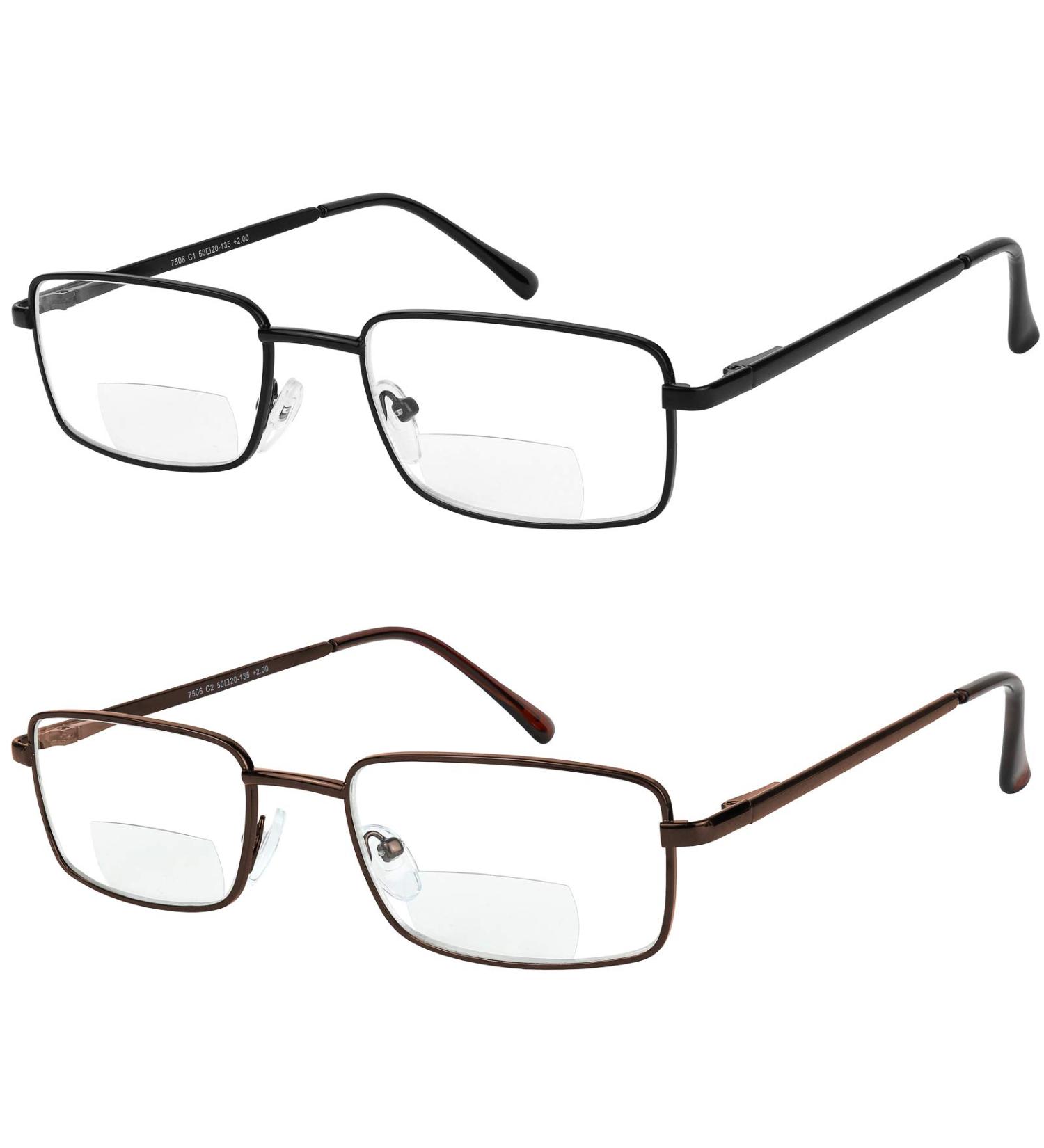 2 Pack Metal Full Rim Bifocal Reading Glasses for Men and Women +1.5 Black/Brown - Buy Online on GoSupps.com