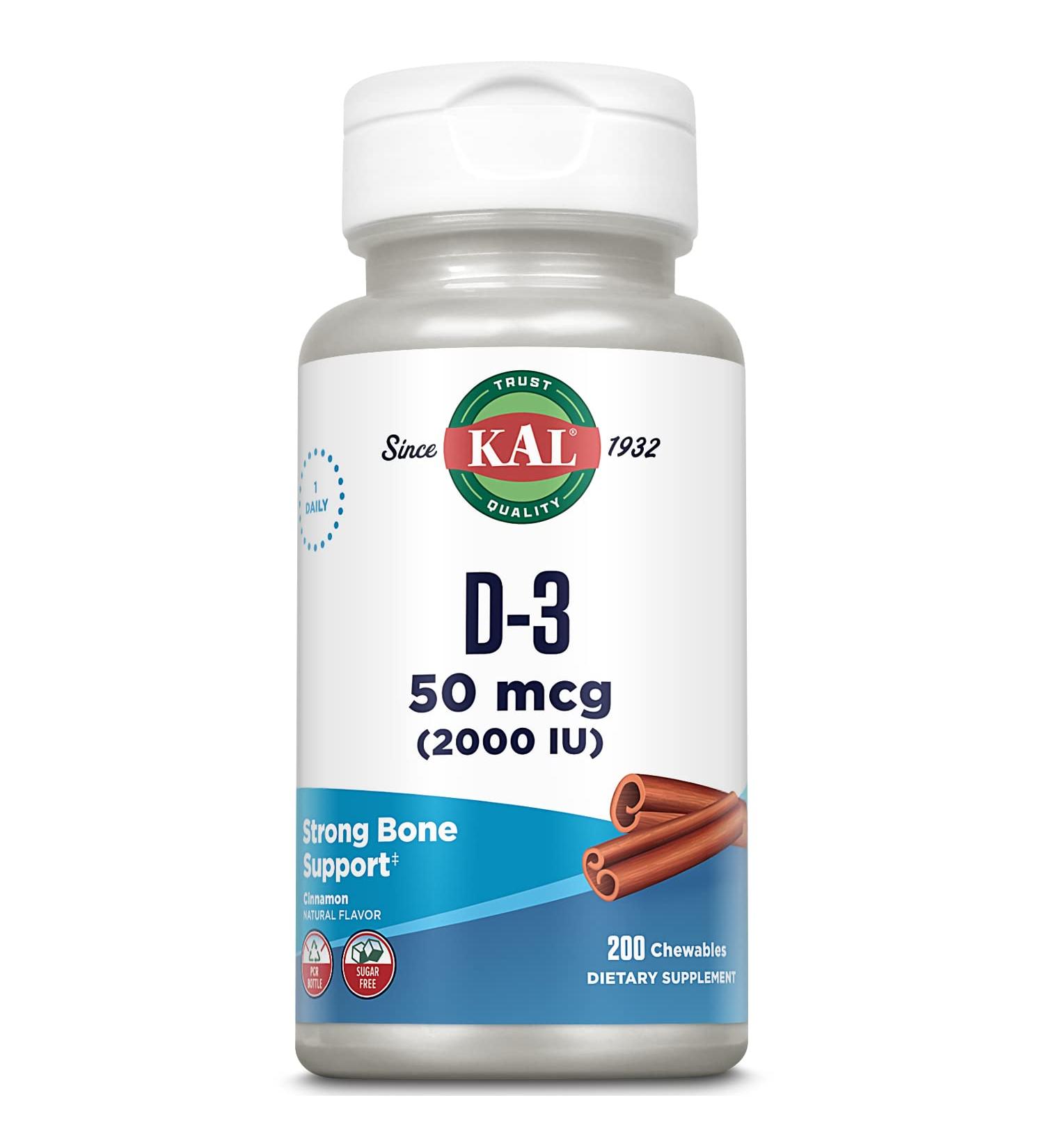 KAL Vitamin D3 Chewables 2000 IU - Sugar Free Cinnamon Flavor - Immune Support & Bone Health - 200 Servings - Buy Online on GoSupps.com