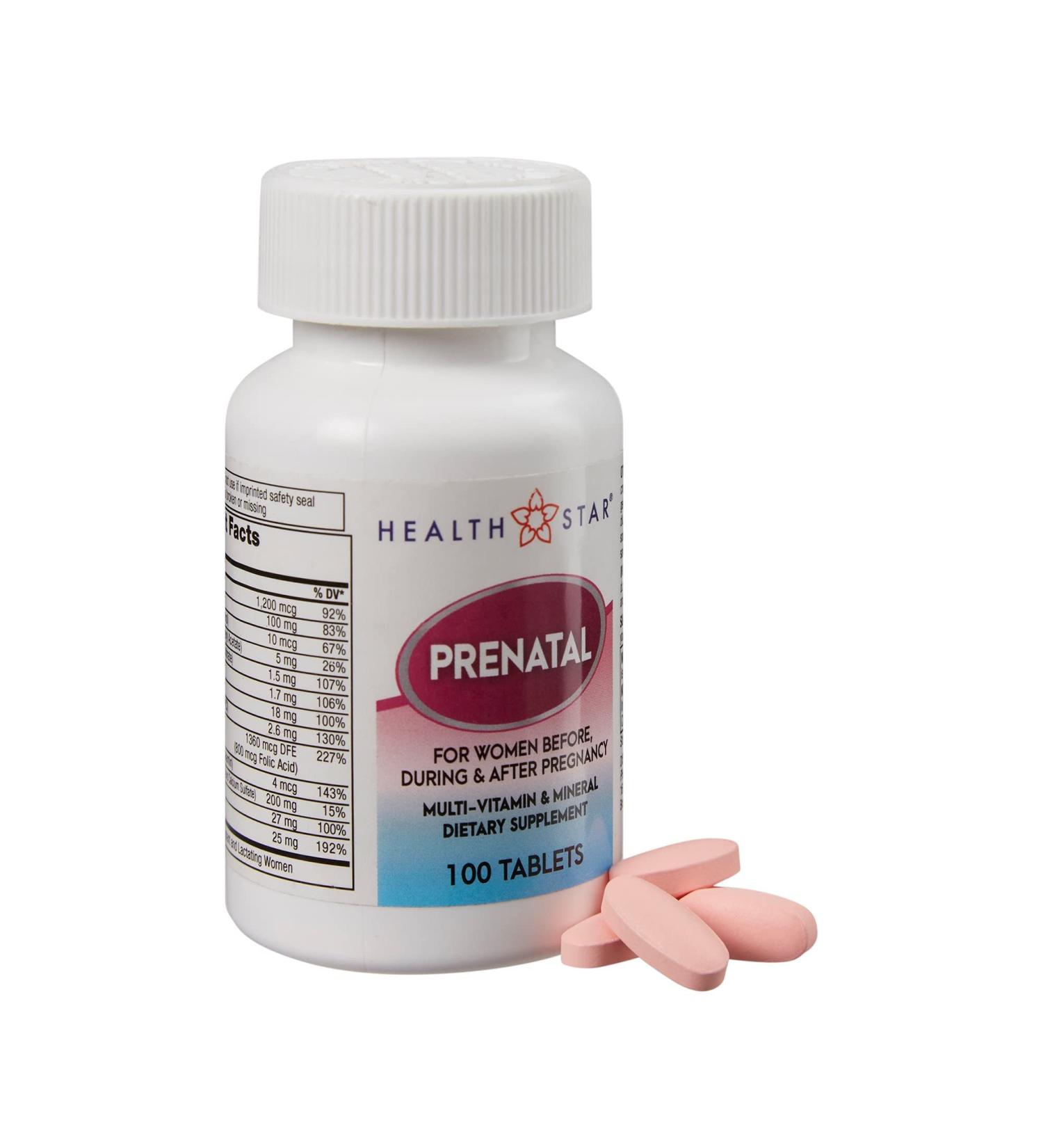 Prenatal Multivitamin by HealthStar | Folate, Vitamin C, D, Iron, Calcium, B12 | 100 Tablets for Healthy Mom and Baby - Buy Online on GoSupps.com