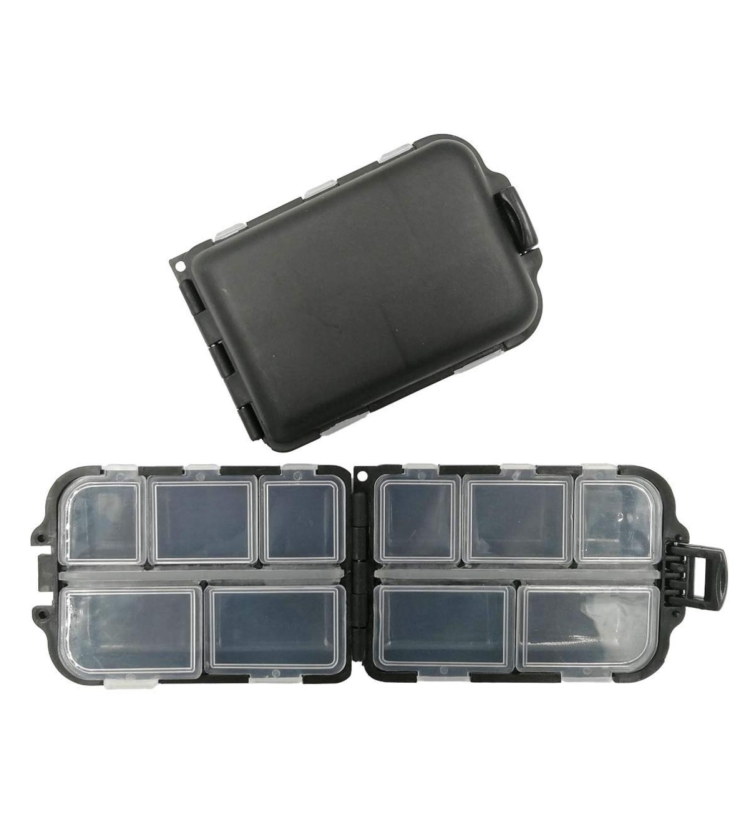 2x Small Hard Fishing Tackle Box - 10 Compartment Portable Case for Hooks, Lures, Baits - Black - Buy Online on GoSupps.com