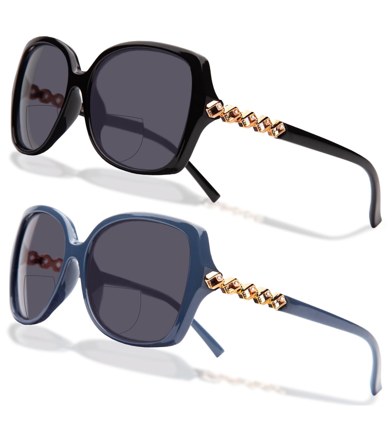 Amorays Bifocal Sunglasses for Women - Oversize Vintage UV400 Anti Blue Light 2 Pack (Black & Blue) - Buy Online on GoSupps.com