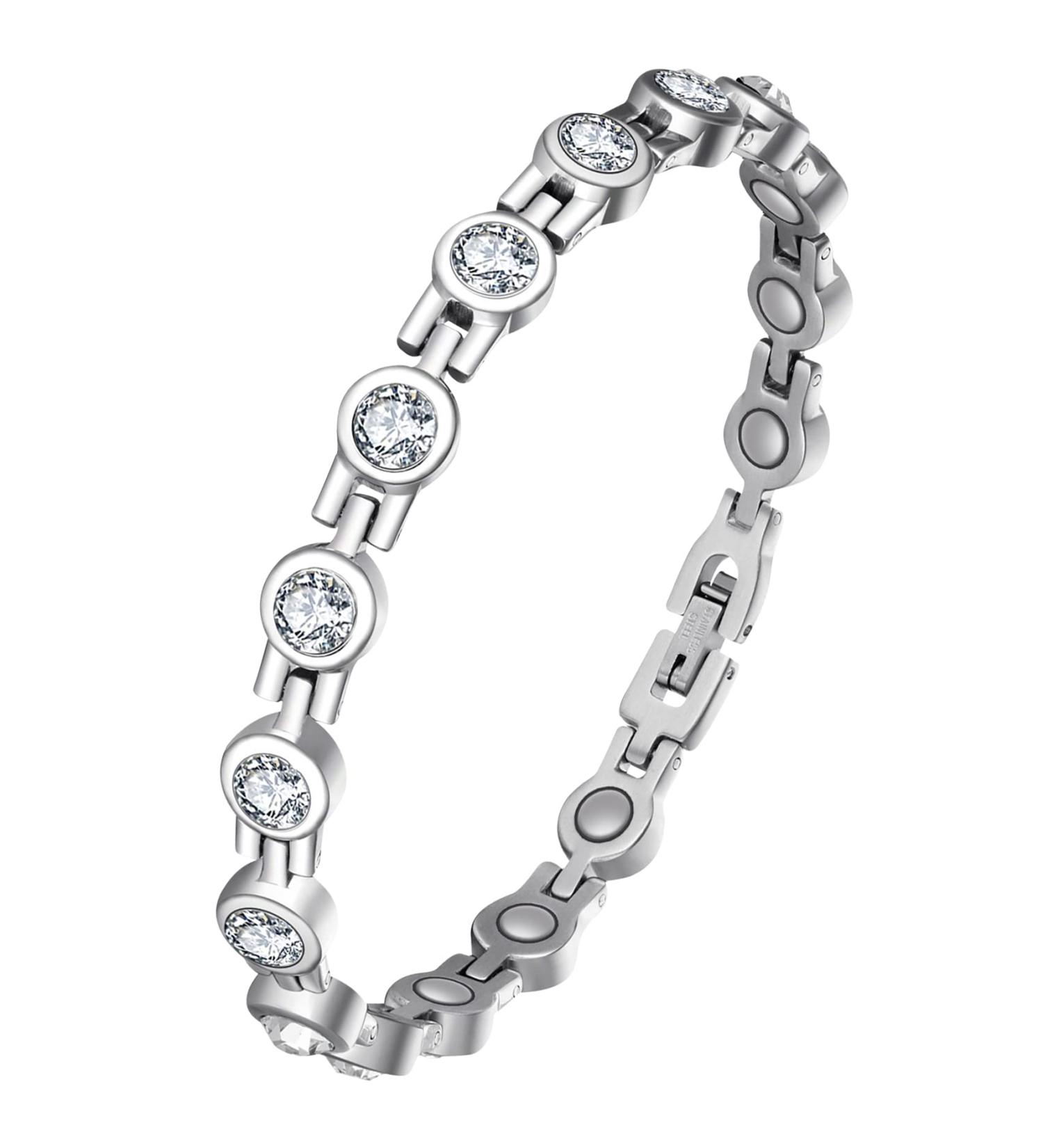 Magnetic Bracelet for Women | Titanium Steel with Cubic Zirconia | Ultra Strength Magnets | Jewelry Brazaletes | B-silver - Buy Online on GoSupps.com