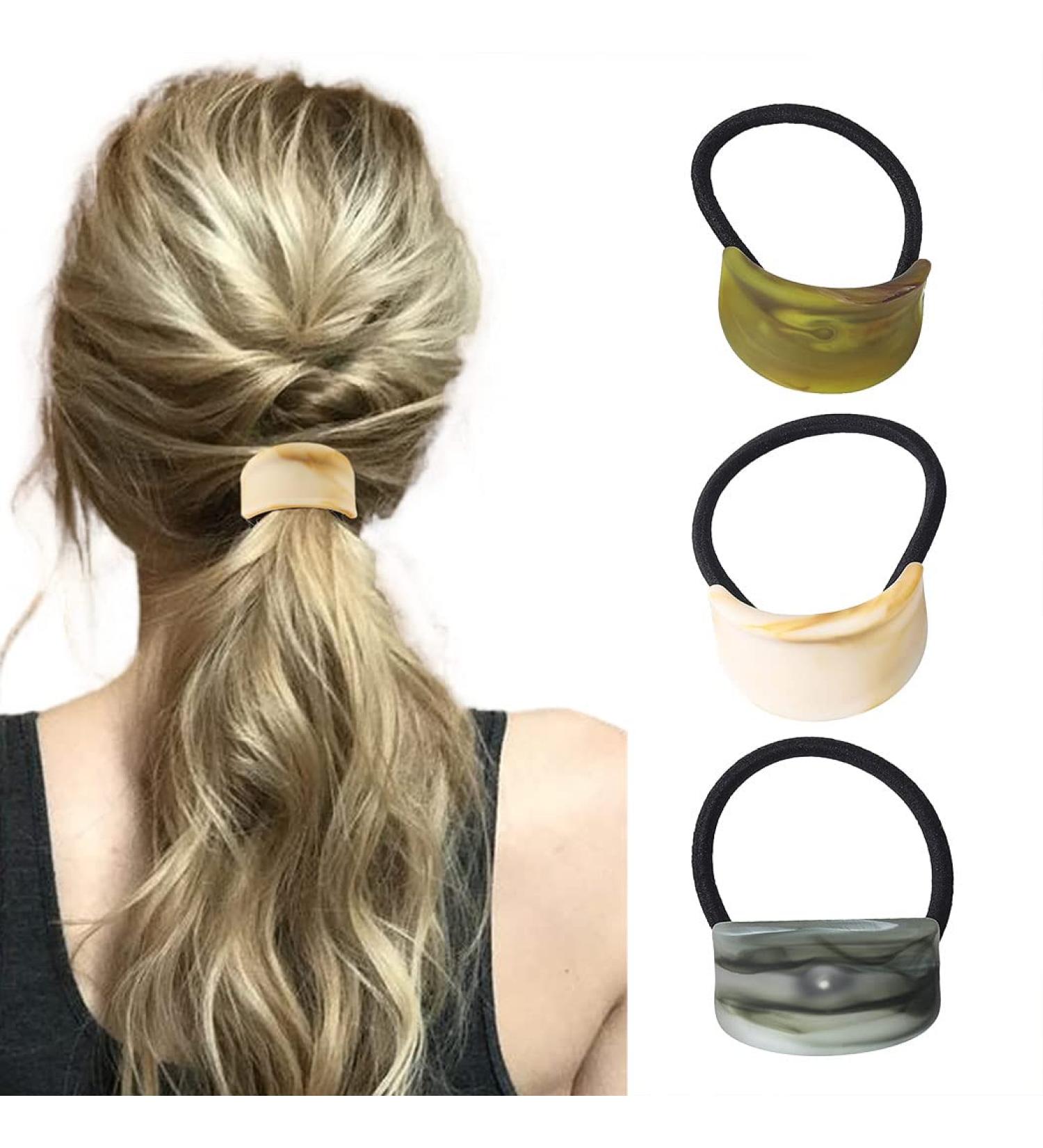 Brinie Acrylic Cuff Hair Ties Elastics Ponytail Holders Hair Bands Oval Hair Scrunchies - Pack of 3 - Buy Online on GoSupps.com