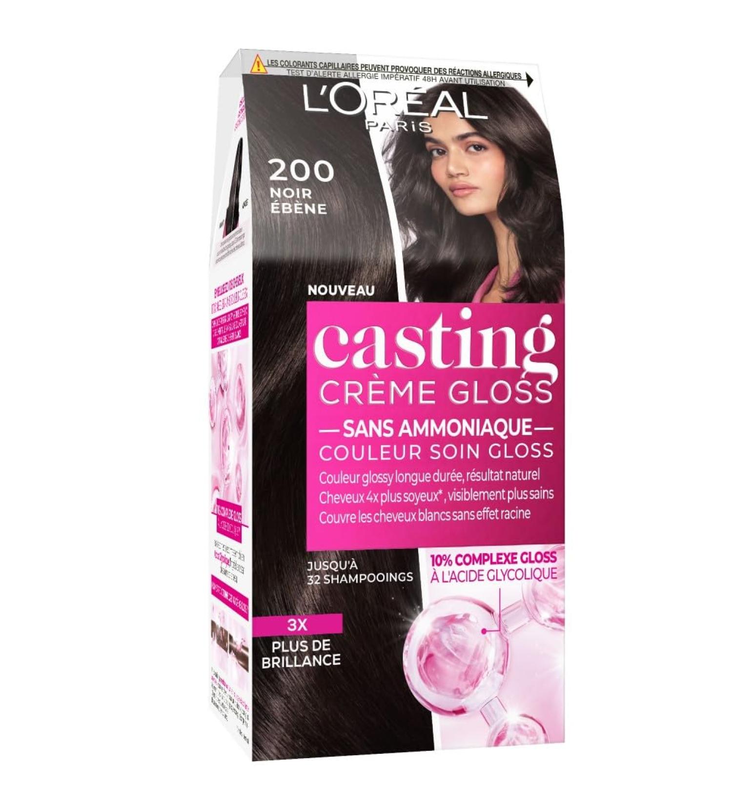 L OR AL PARIS - Coloration Cheveux Semi-Permanente Ton sur Ton - Couleur Soin Gloss - Sans Ammoniaque - Casting Cr me Gloss - Nuance : Noir Eb ne (200) 200 - Noir Eb ne 1 unit (Lot de 1) - Buy Online on GoSupps.com
