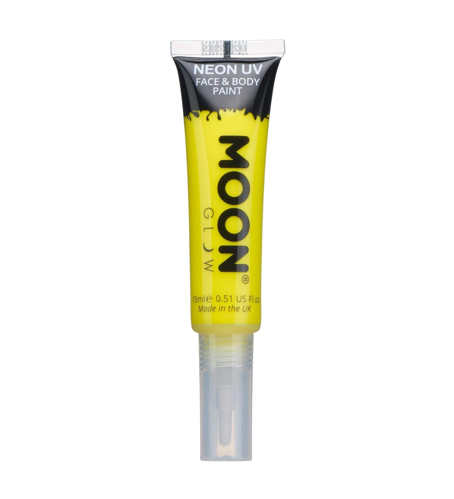 Moon Glow Neon UV Face & Body Paint 15ml - Intense Yellow - Brush Applicator Included - Buy Online on GoSupps.com