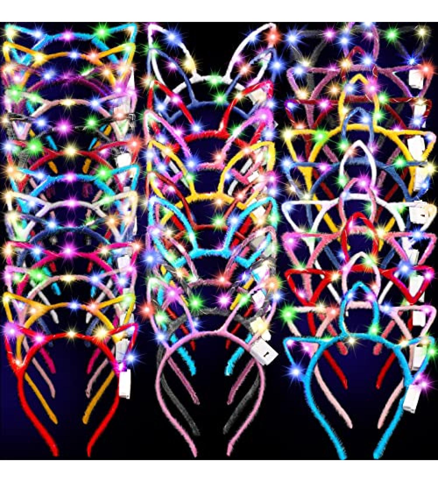 Janinka LED Cat Ears Headband 30 Pcs Light up Rabbit Ear Unicorn Hair Accessories for Women & Girls - Halloween & Christmas Party Supplies - Yellow Purple - Buy Online on GoSupps.com