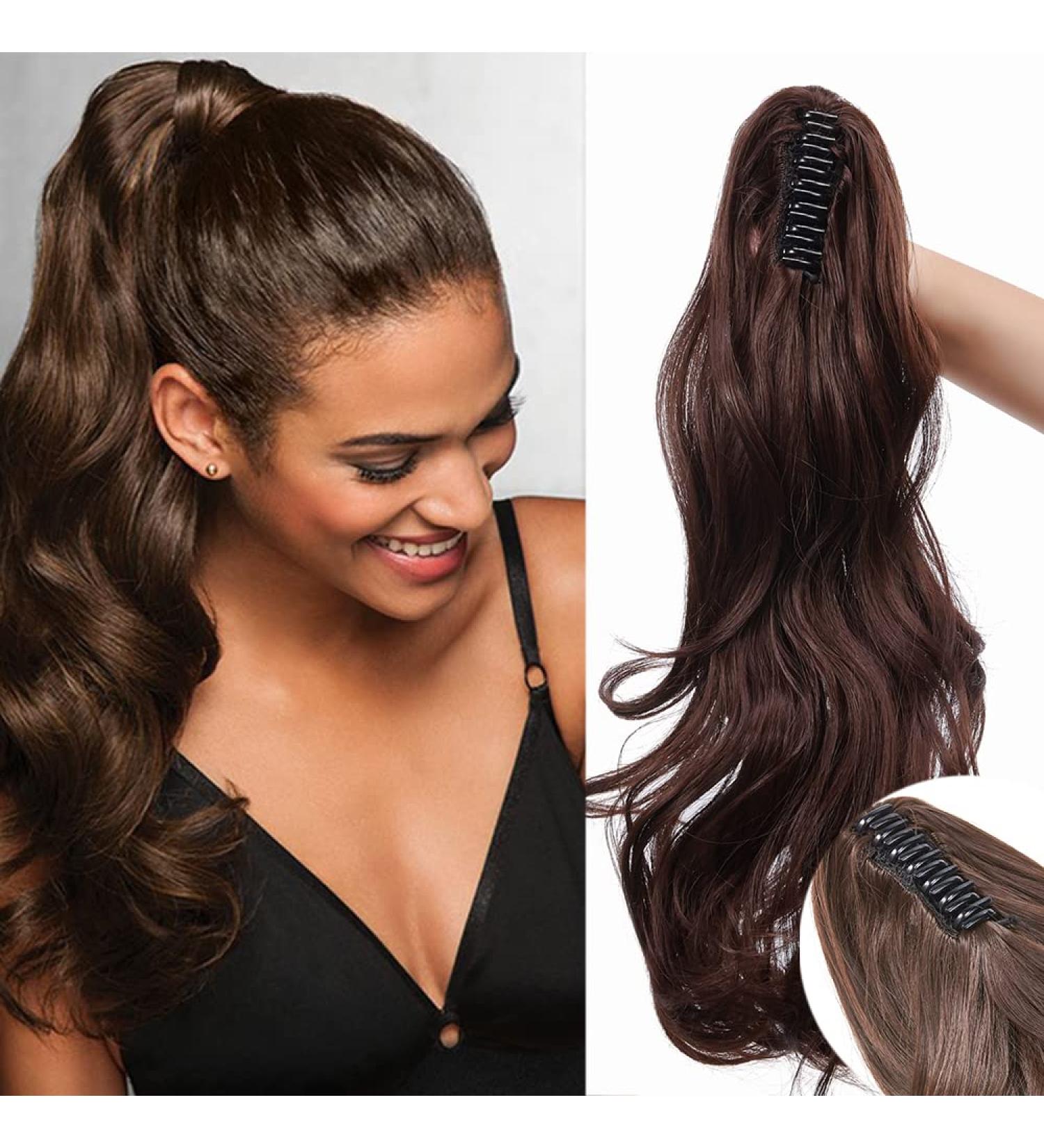 Shop Sego 45cm Ponytail Hair Extension - Wavy Medium Brown Clip-In Braid & Voluminous Claw - 140g Synthetic Hair - Buy Online on GoSupps.com