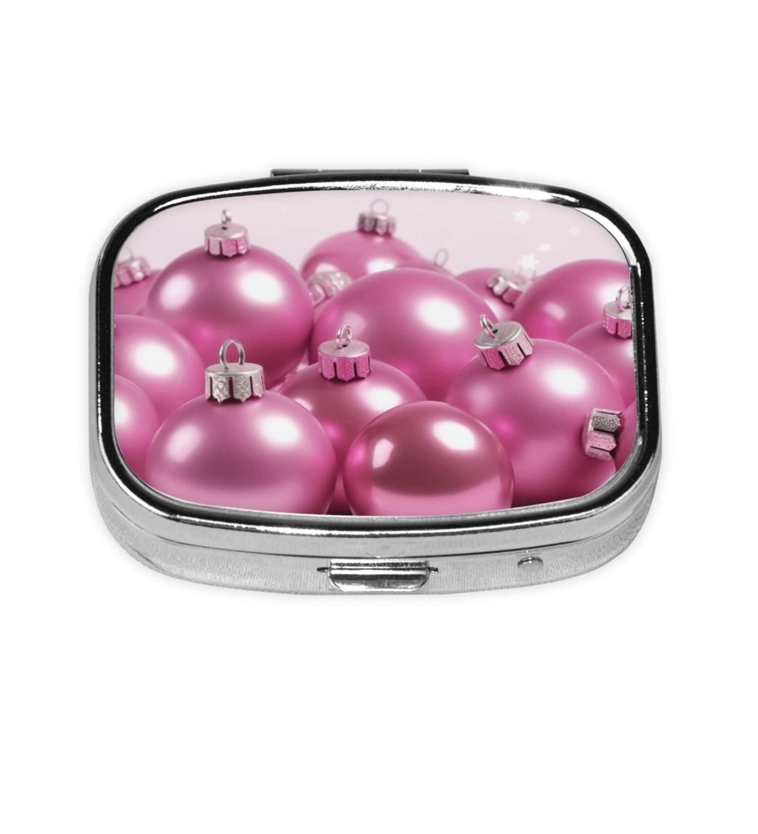 Shop Pink Christmas Balls Printed Square Pill Box | Portable Travel Medicine Organizer - Buy Online on GoSupps.com