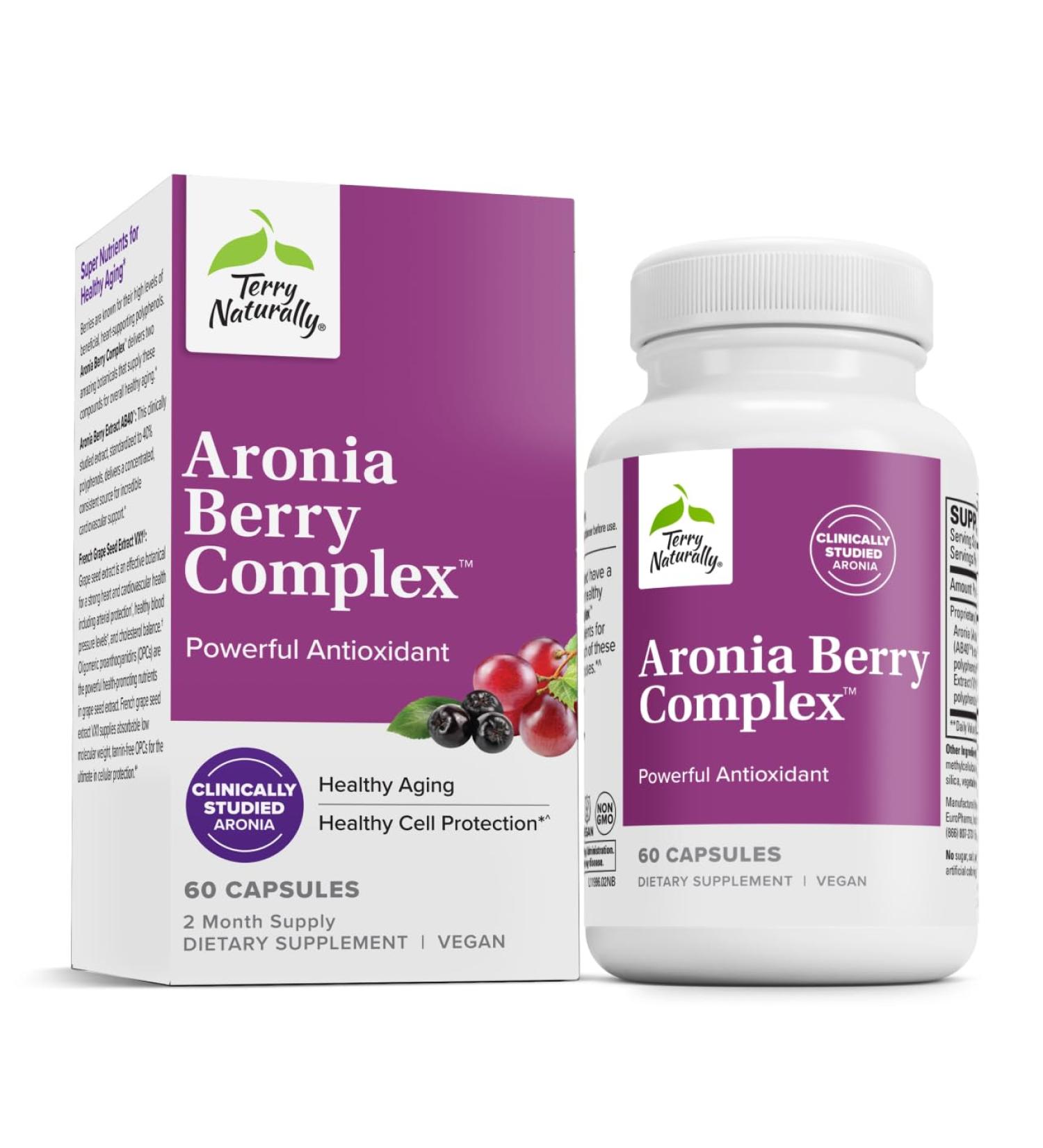 Terry Naturally Aronia Berry Complex - Antioxidant Support Supplement with Grape Seed Extract - Dietary Supplement Formula to Support Healthy Heart Function - 60 Capsules (60 Servings) - Buy Online on GoSupps.com