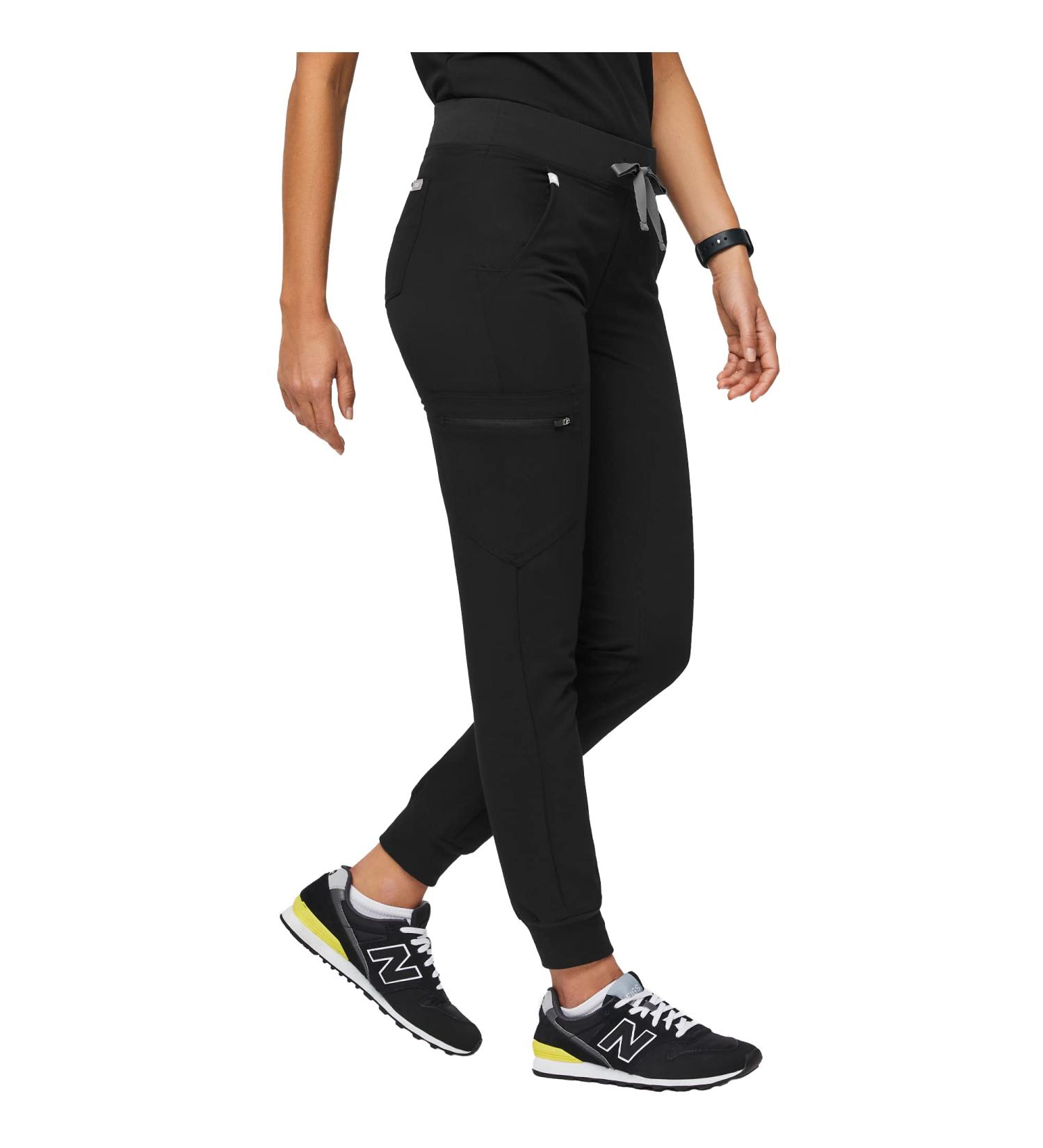 FIGS Zamora Jogger Style Scrub Pants - Slim Fit, 6 Pockets, Yoga Waistband, Ribbed Ankle Cuffs, Anti-Wrinkle - Regular Small, Black - Buy Online on GoSupps.com