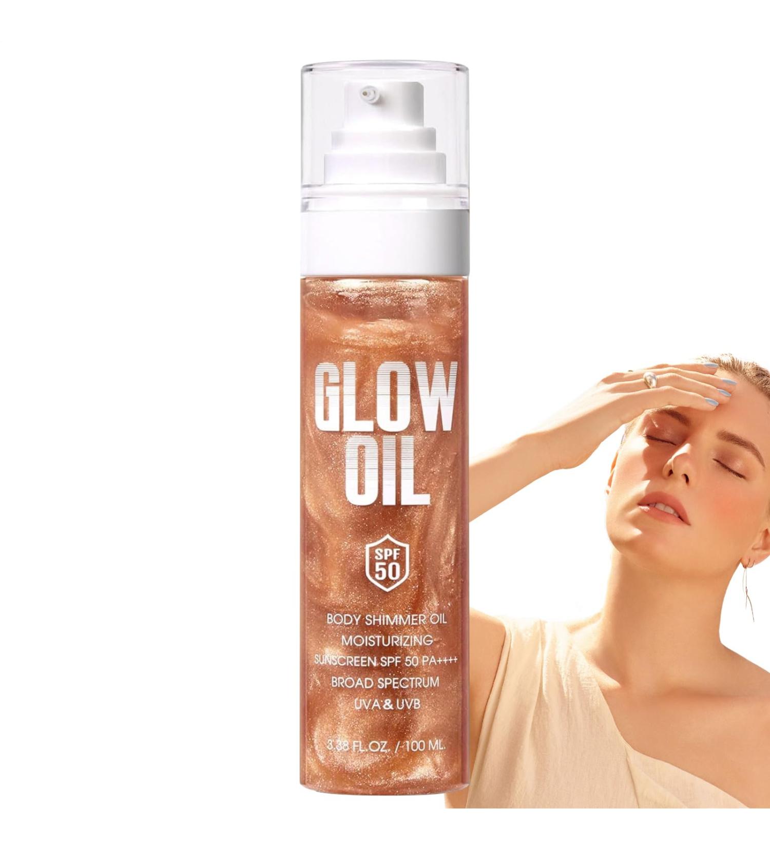 Body Glow Oil 100ml Moisturizing Body Oil SPF50 Sun Protection Skin Lightening Product for Outdoor Sports Camping Picnic 02 Rose Gold B - Buy Online on GoSupps.com