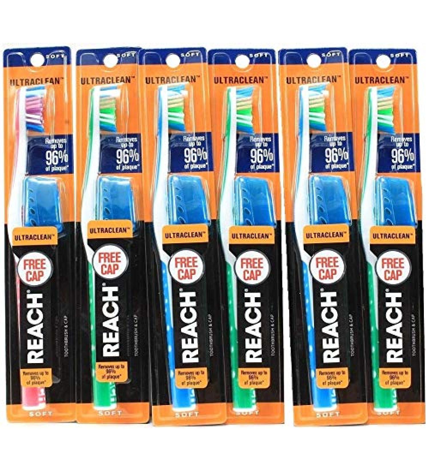 Reach Ultra-Clean Medium Toothbrush with Cap Colors May Vary (Pack of 6 Toothbrushes)