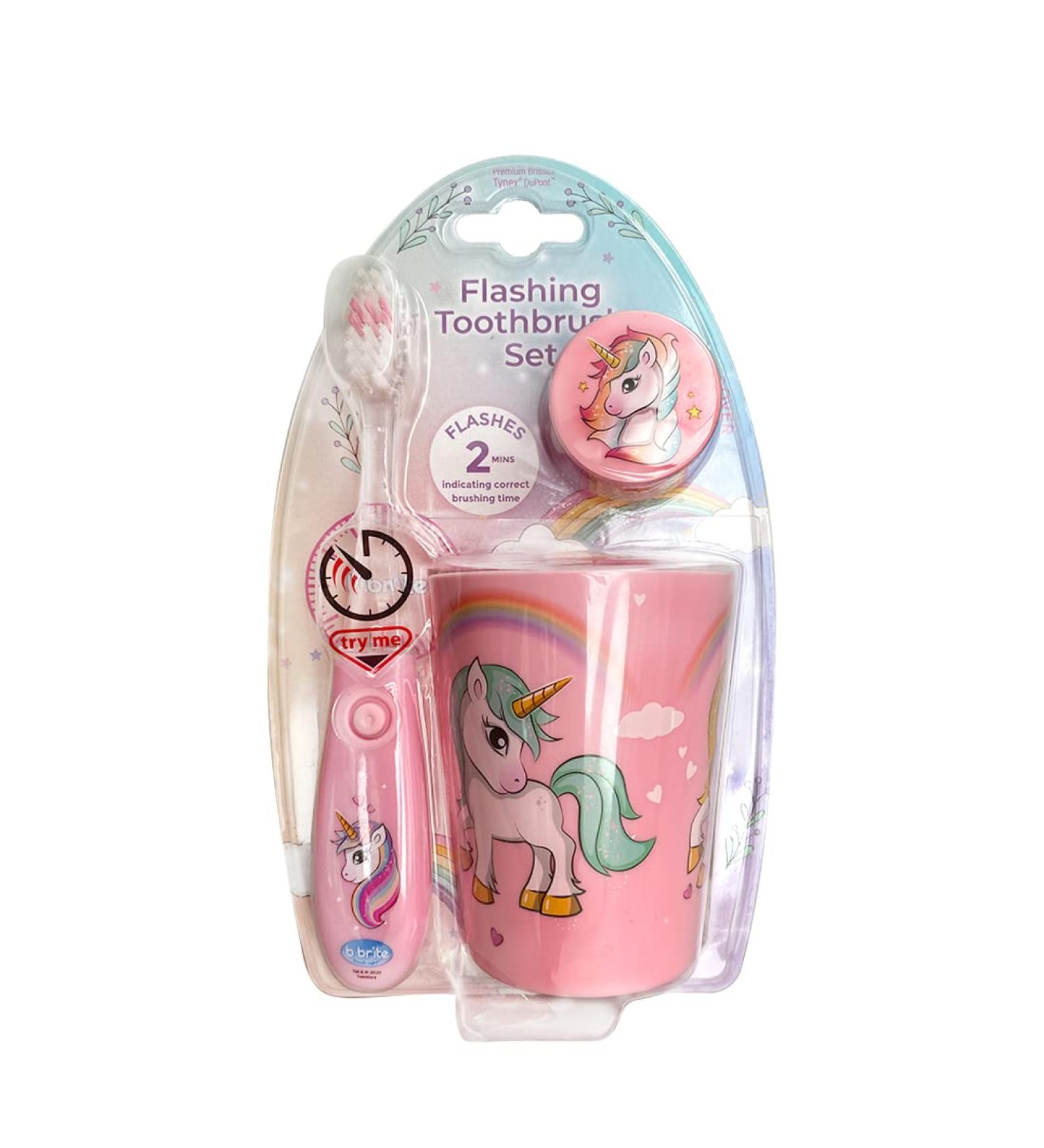 Lily's Home Kids Unicorn Toothbrush Set with Flashing Timer, Cup, and Cover - Encourage Children to Brush Teeth! - Buy Online on GoSupps.com
