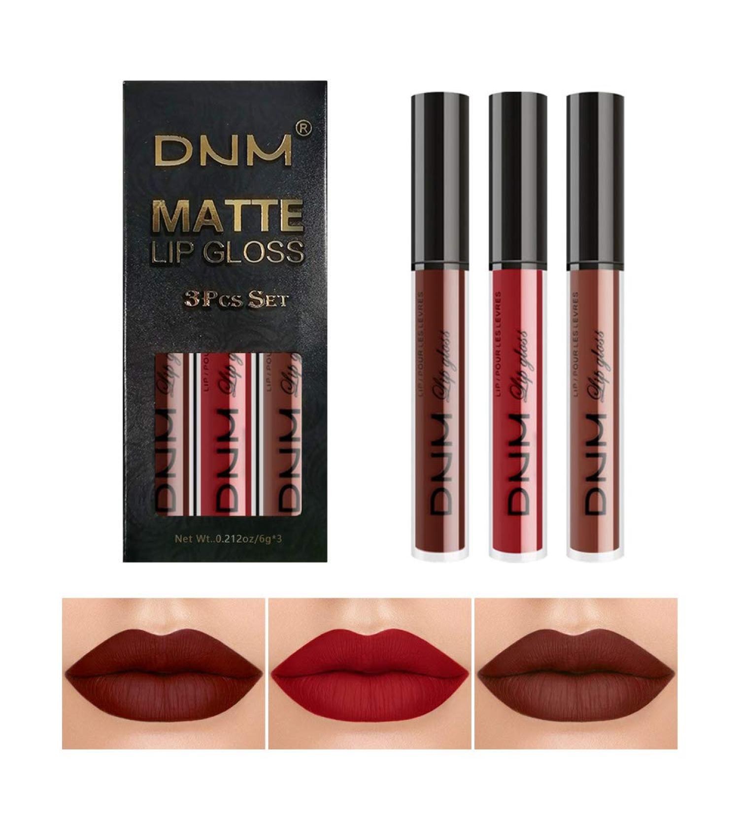 3Pcs Deep Red Brown Matte Lipstick Set | Long Lasting 24Hr Lip Stain | Waterproof Lip Gloss Gift Set - SET02 - Buy Online on GoSupps.com
