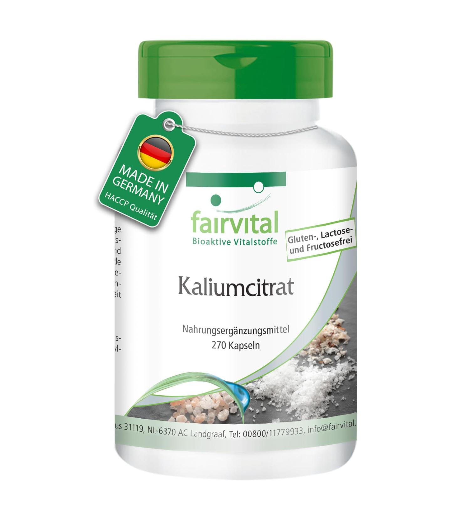 Fairvital | Citrate de Potassium - Boite pour 3 mois - Fortement dos - VEGAN - 270 g lules - Buy Online on GoSupps.com