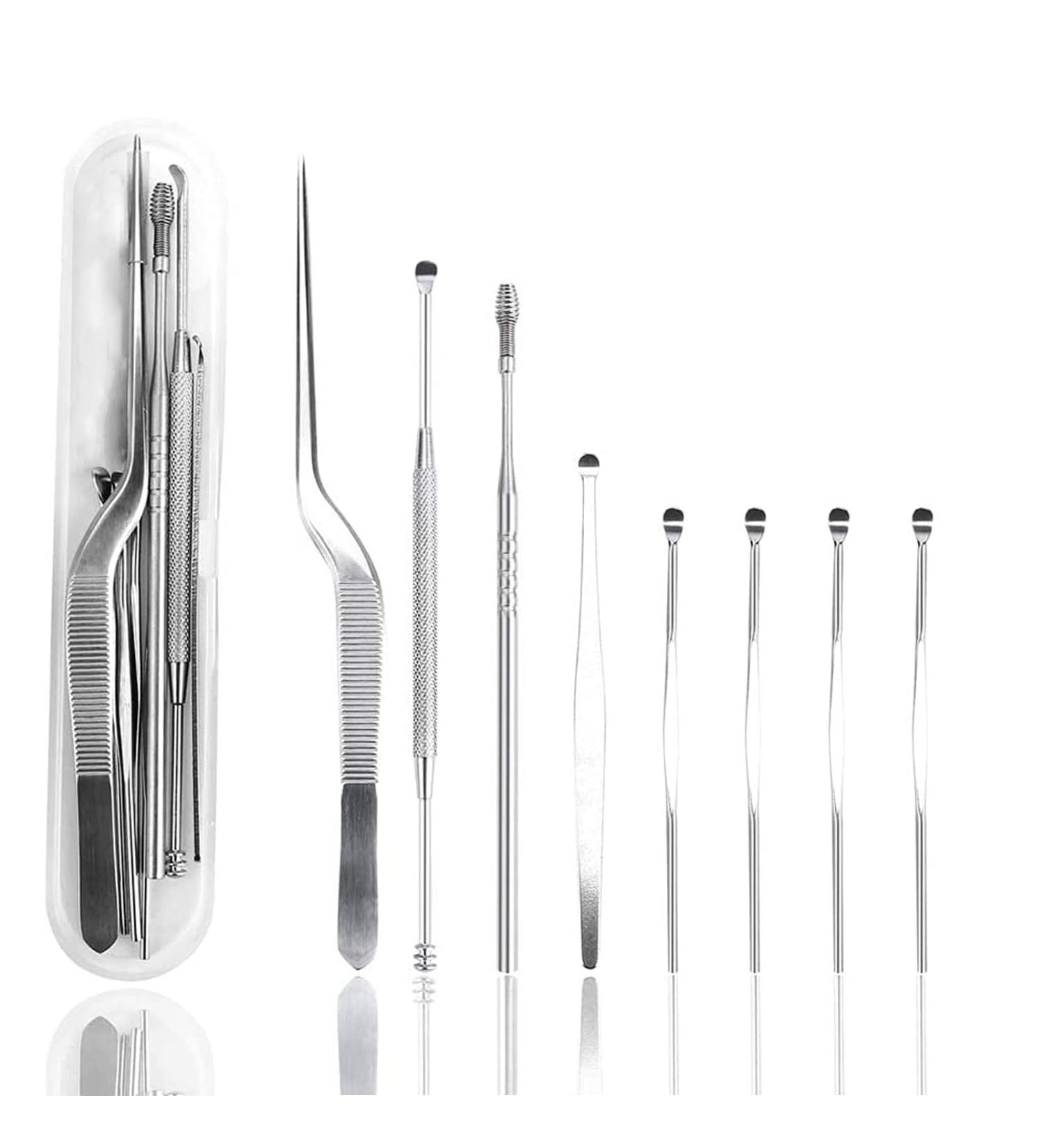 Stainless Steel Ear Cleaner Tool Set for Safe Ear Wax Removal - Includes Ear Curette, Ear Pick, Swab, Brush, and Storage Box - Buy Online on GoSupps.com