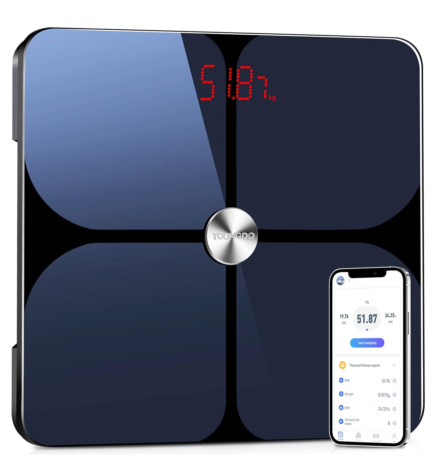 YOUNGDO Smart BMI Scale - Digital Bathroom Scales for Body Weight & Composition - Health Analyzer with Unlimited Users - Blue - Buy Online on GoSupps.com