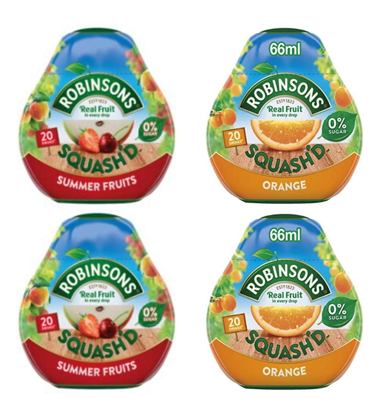 Robinsons Squash'd - Pack of 2 Flavors - 2 Robinsons Orange and 2 Robinsons Summer Fruits - 0% Sugar - Real Fruit in Every Drop - Buy Online on GoSupps.com