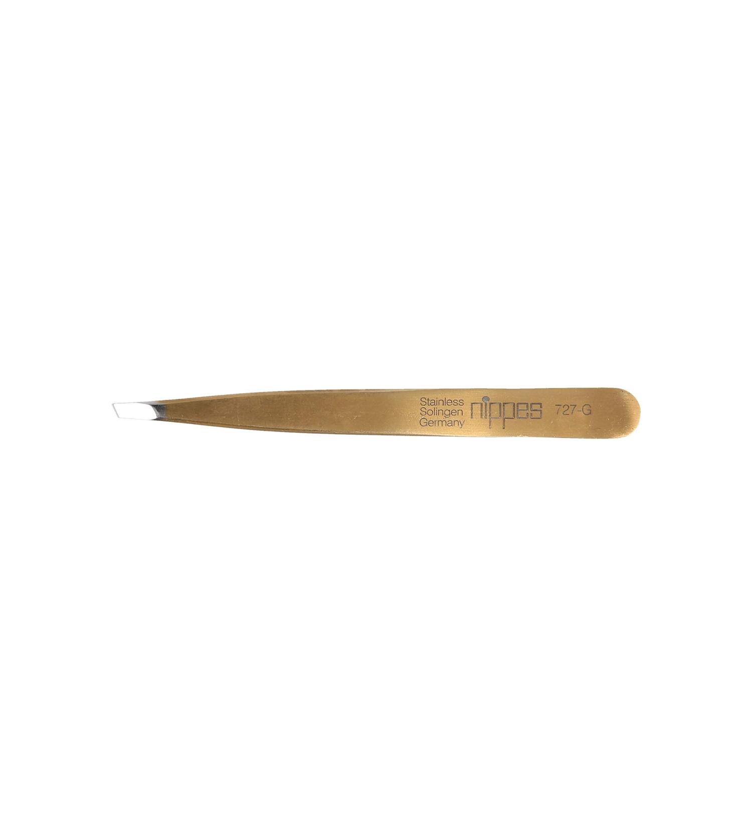 Nippes Slant Tweezer Stainless Steel Gold 727-G Solingen Germany Gold Plated