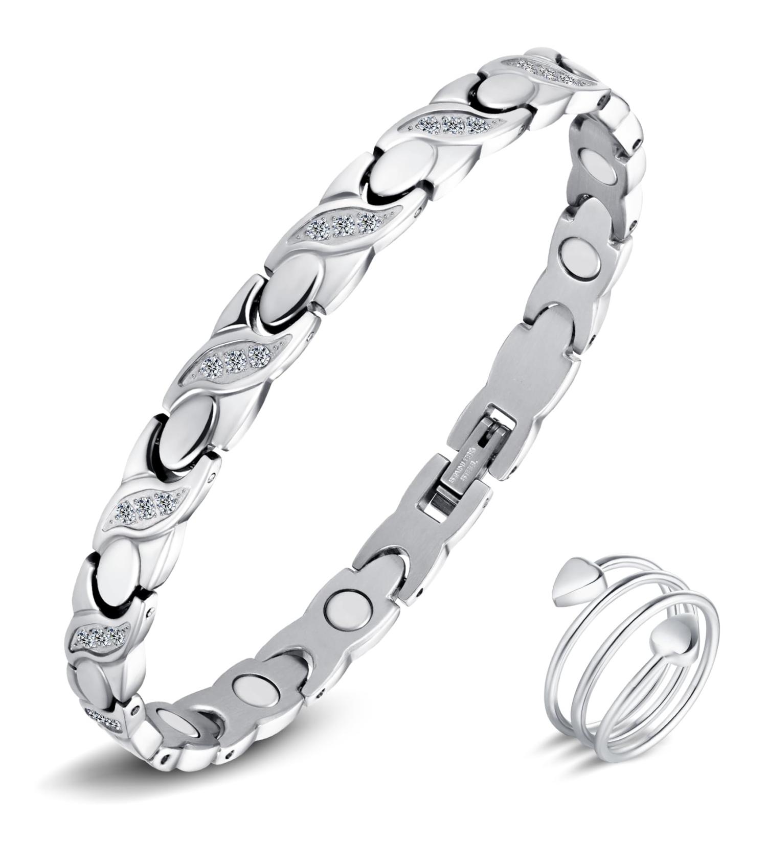 Shop Jeracol Magnetic Arm Band & Rings for Women - Titanium Steel Bracelets & Adjustable Copper Love Heart Ring - Perfect Gift in C-Silver - Buy Online on GoSupps.com