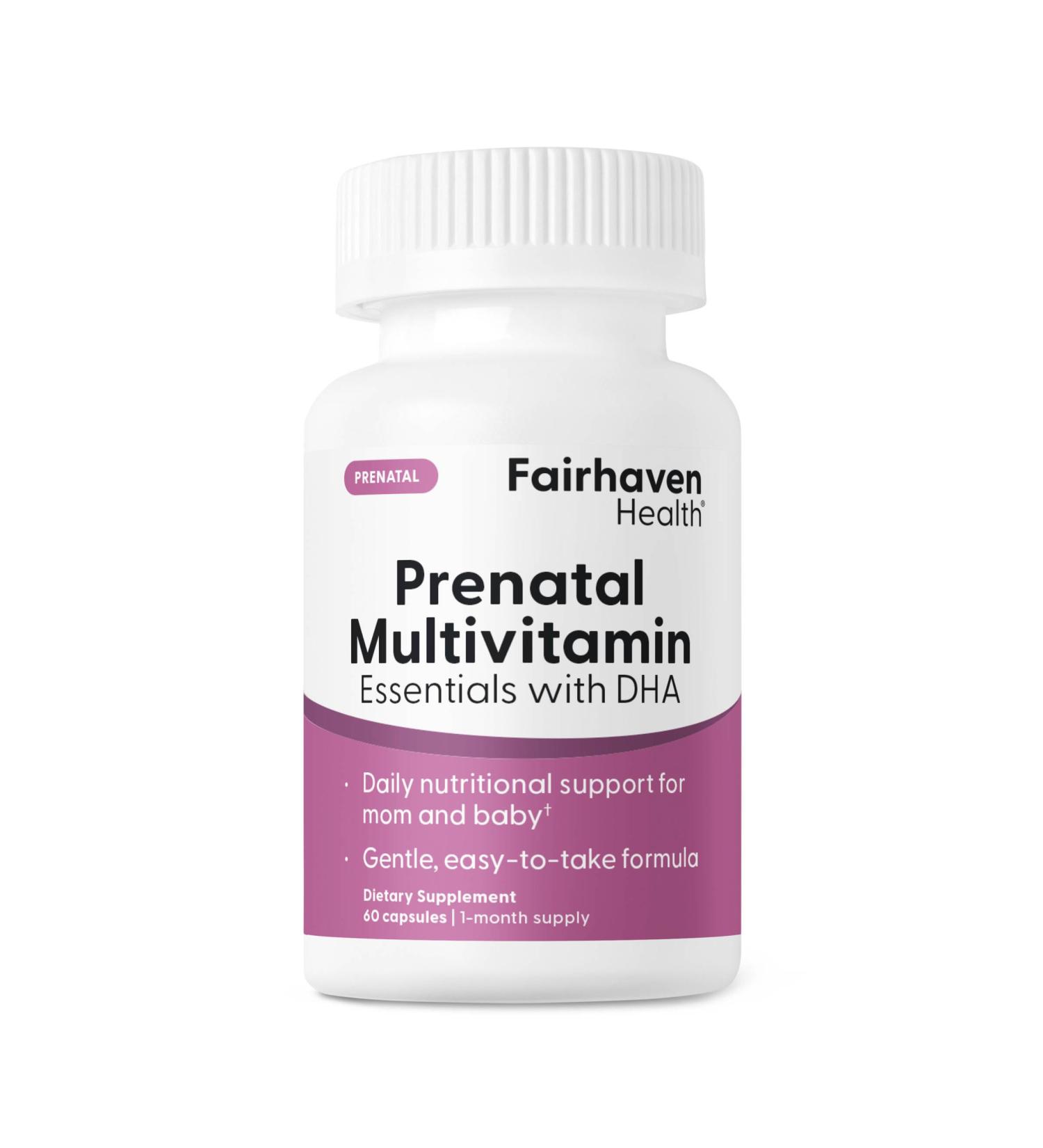 Fairhaven Health Prenatal Multivitamin Essentials with DHA | Prenatal Vitamins + DHA Choline Myo-Inositol | Citrus Essence to Deter Nausea | Vegan | 60 Capsules - Buy Online on GoSupps.com