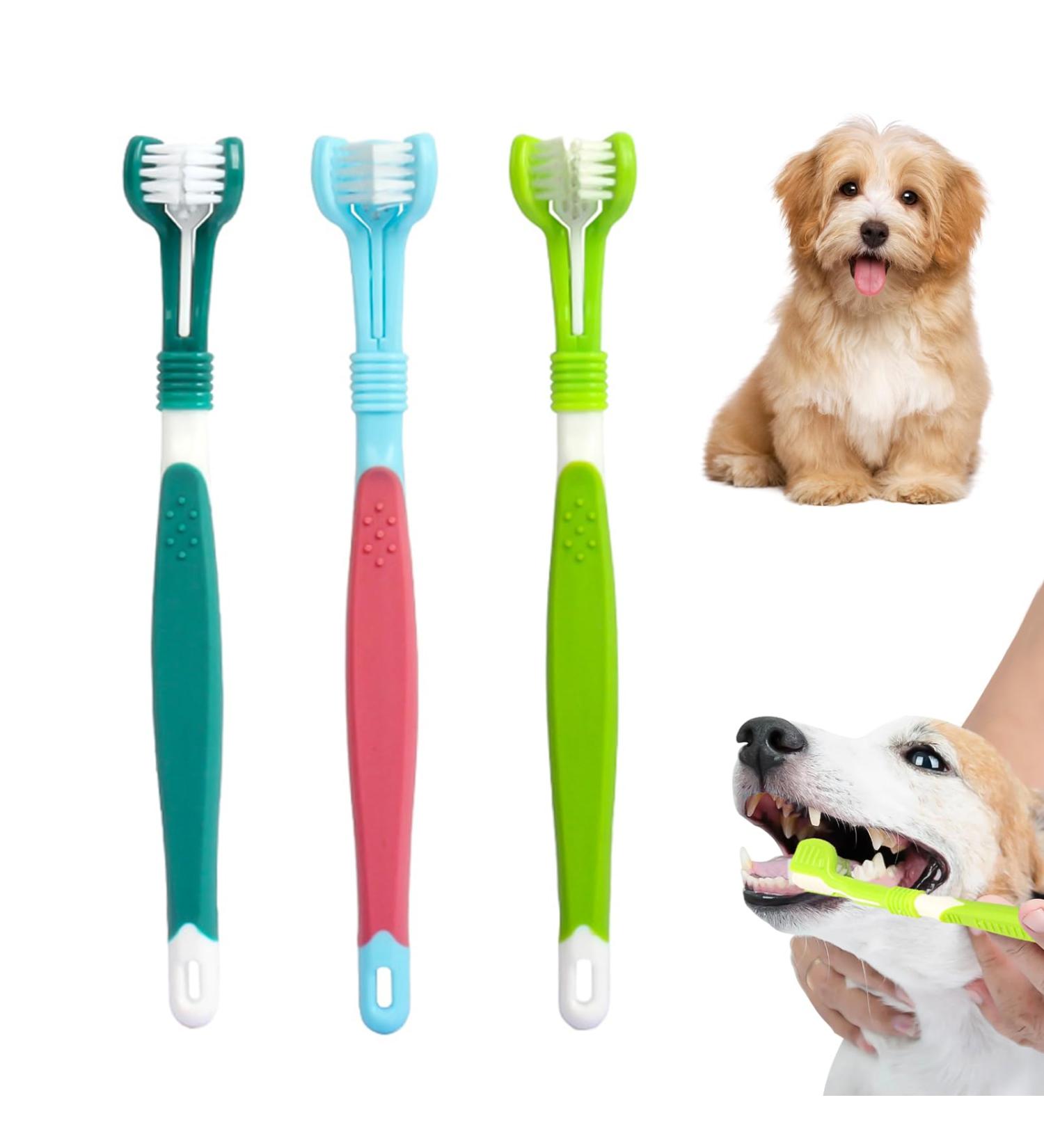 3-Pack Dog Toothbrush Set | Triple Head Pet Toothbrush for Medium & Large Dogs | Ideal Dog Oral Care - Buy Online on GoSupps.com
