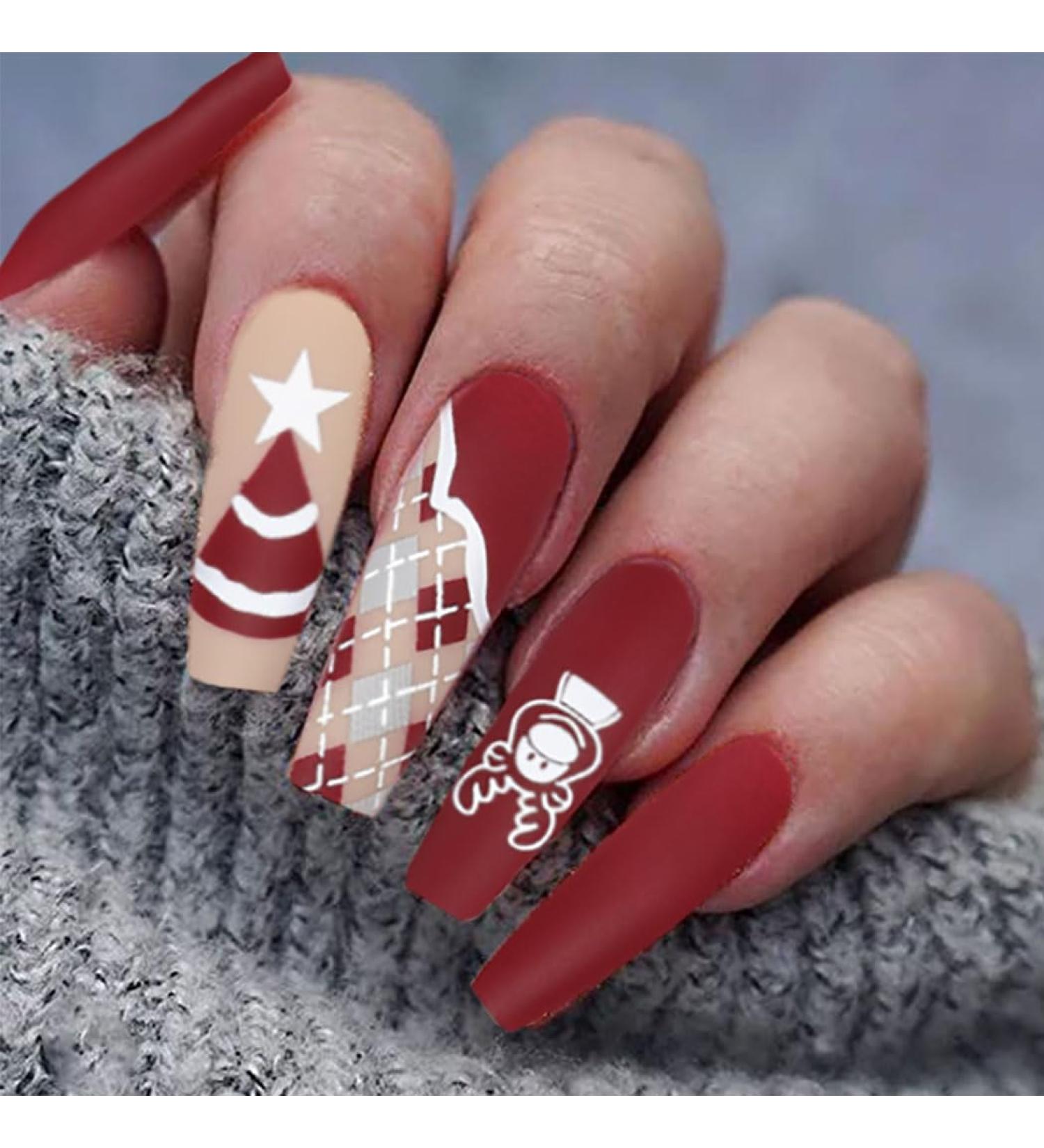 Vatocu Christmas False Nails - Long Snowflakes Glitter Press on Nails for Women and Girls (24pcs) - Buy Online on GoSupps.com