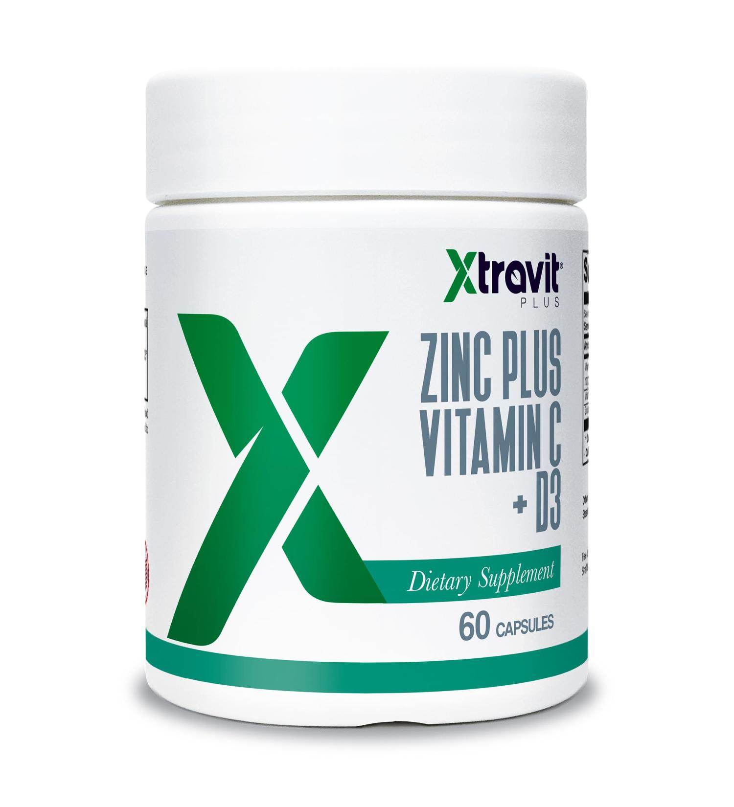 Xtravit Zinc Plus Vitamin C + D3 Supplement Natural Immune Defense Supplements for Men & Women - May Support Skin Energy Bones & Overall Wellness - Non-GMO Gluten-Free No Fillers 60 Capsules - Buy Online on GoSupps.com