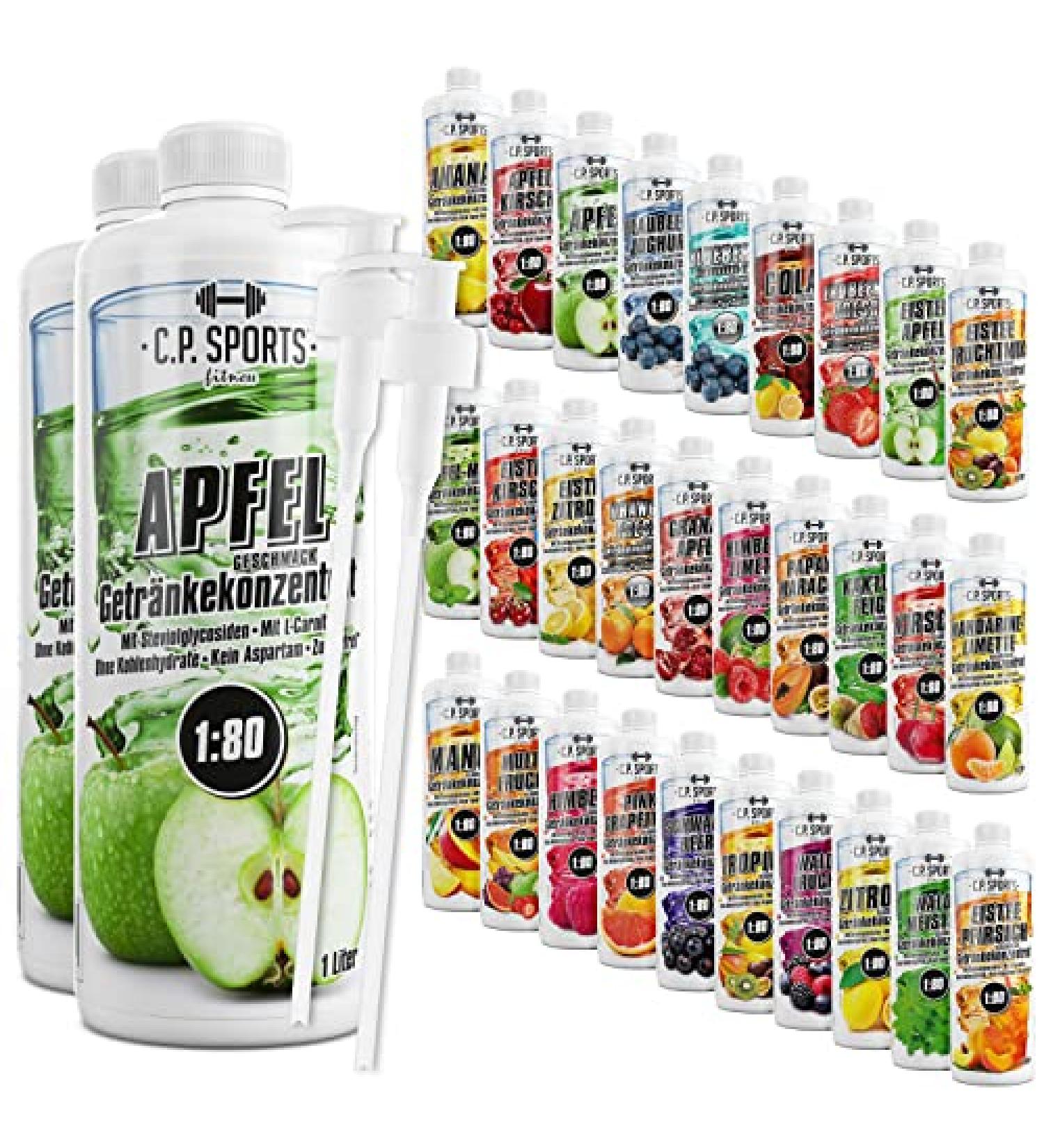 C.P.Sports Sugar-Free Beverage Syrup - Apple Flavor - 2L + Pump Dispenser - Vitamin-Enriched Sports Drink Concentrate - Buy Online on GoSupps.com