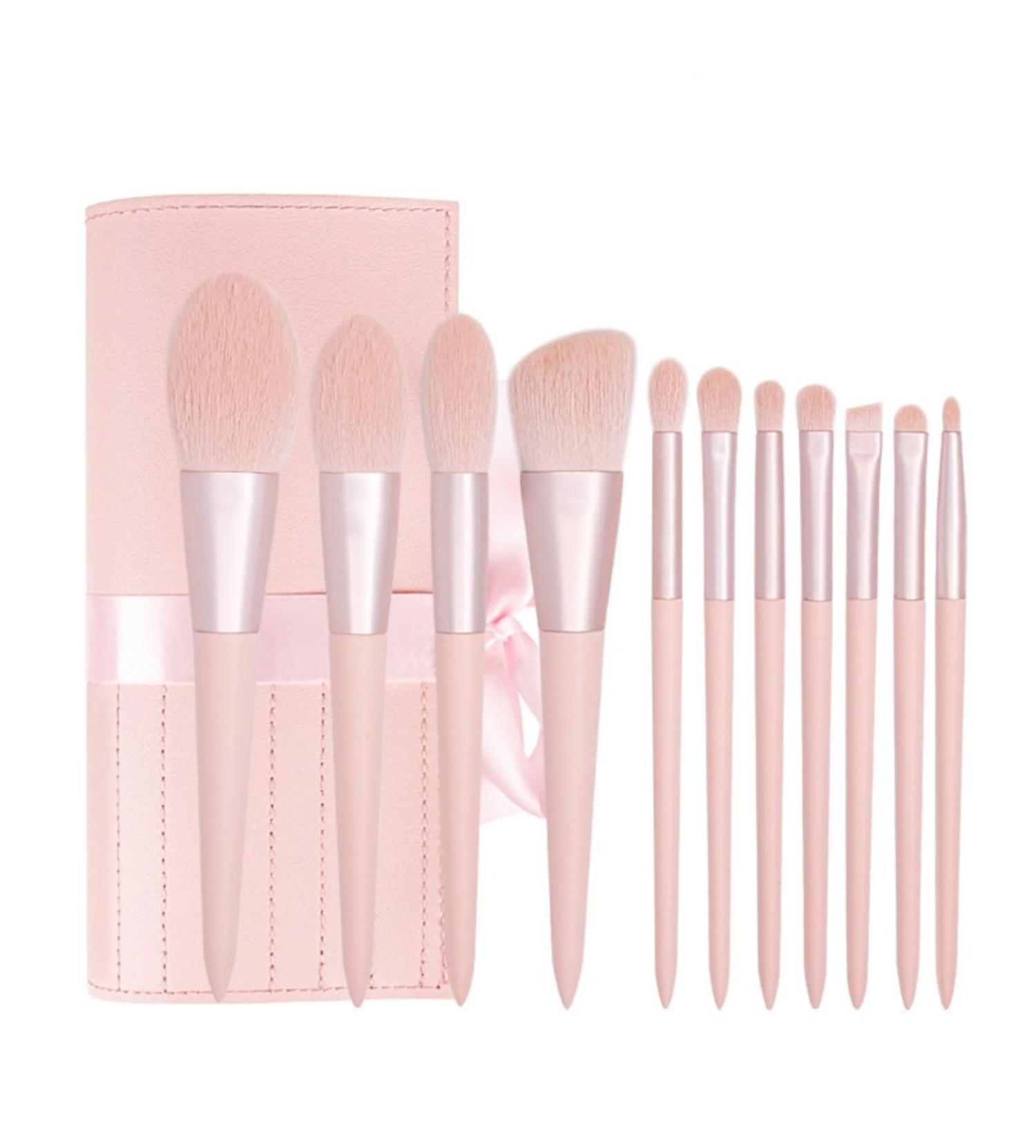 11 Piece Makeup Brush Set with Bag - Soft Fine-Bristle Beauty Tools for Face & Eyes - Portable eCommerce Shipping Worldwide - Buy Online on GoSupps.com