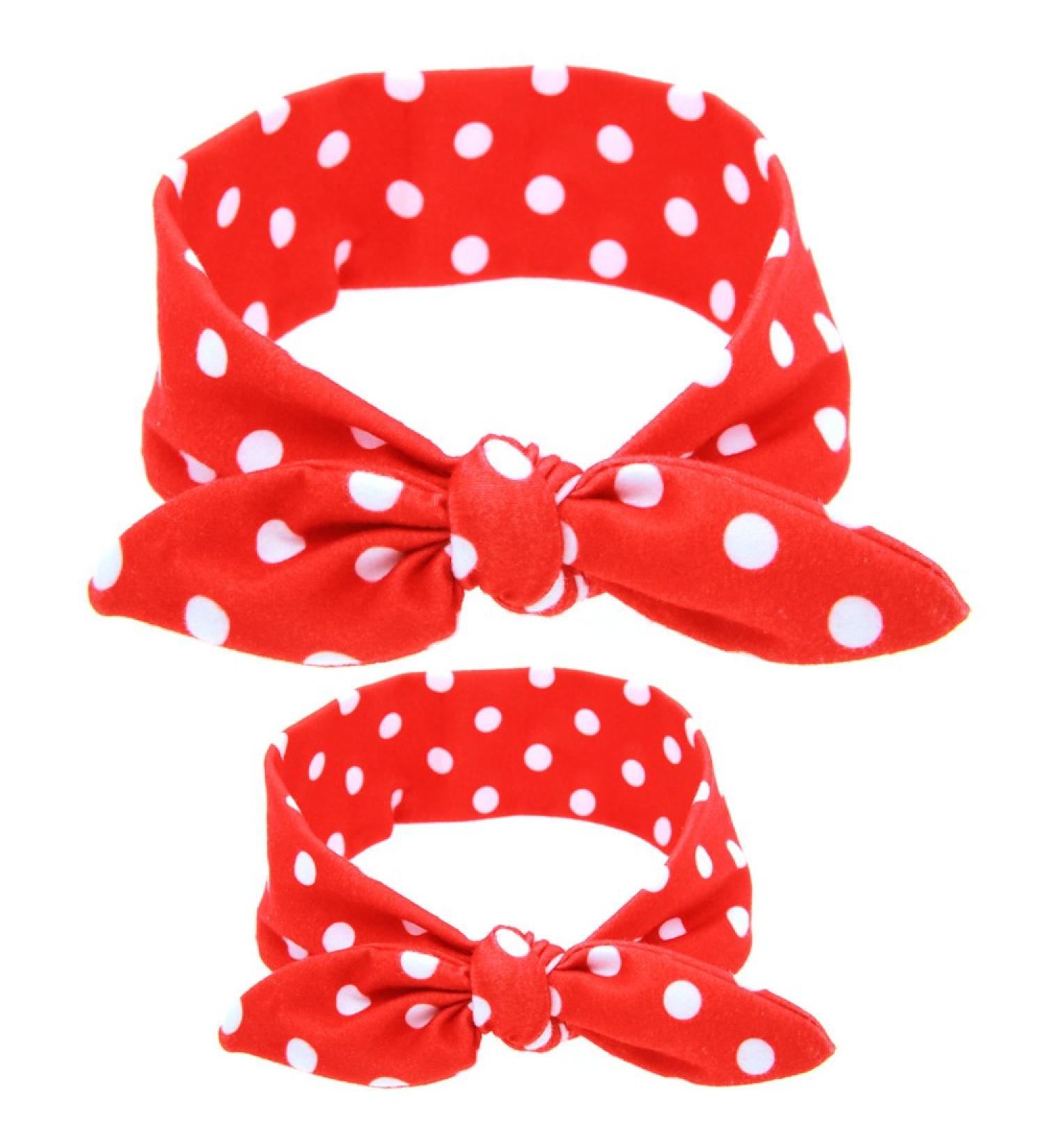 Rosie the Riveter Red Polka Dot Headbands Set - Women, Baby Girl, Mom & Baby - Soft Stretch Knotted Rabbit Headwear Bandana - 2 Piece Assortment - Buy Online on GoSupps.com