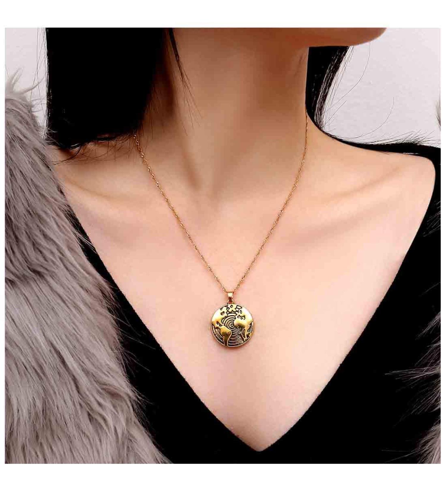 Olbye Gold Map Medallion Pendant Necklace - Minimalist Choker Jewelry for Women & Girls | International Shipping - Buy Online on GoSupps.com