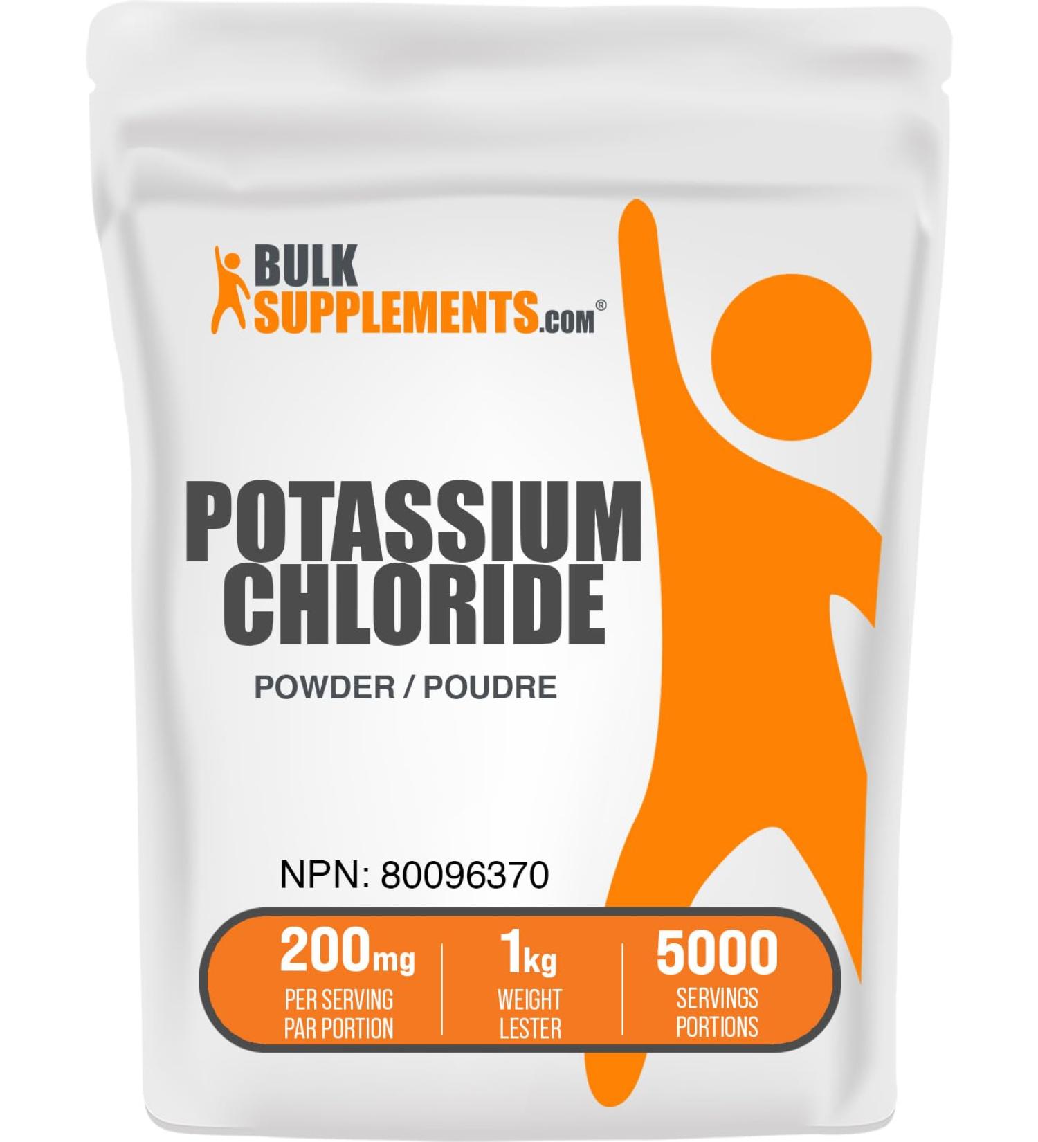 BulkSupplements.com Potassium Chloride Powder - Potassium Supplement Powder Potassium Chloride Salt Substitute Potassium Salt - Gluten Free 200mg per Serving 1kg (2.2 lbs) (Pack of 1) - Buy Online on GoSupps.com