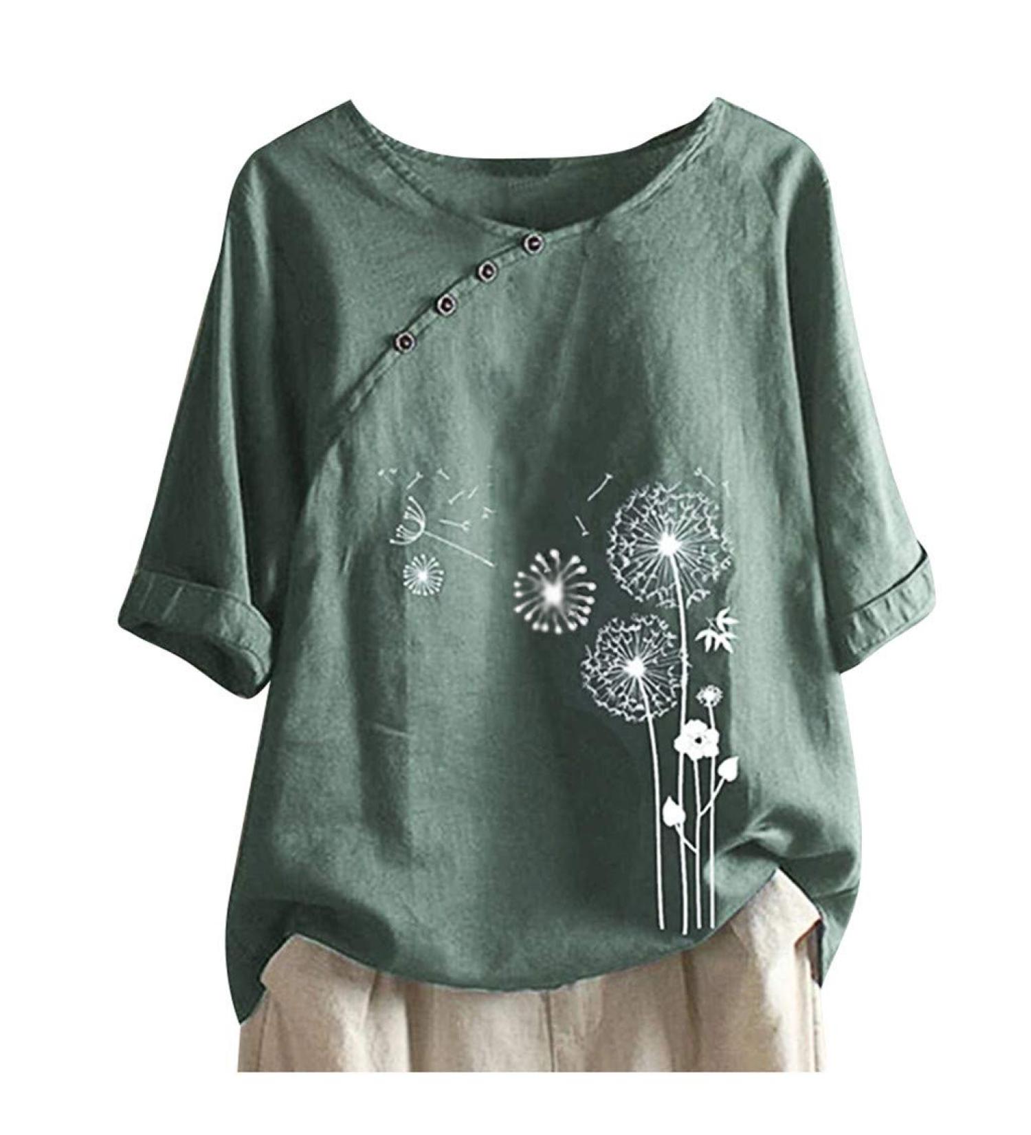 Buy Ppanguding Women's Summer Elegant Short Sleeve T-Shirt | Floral Pusteblume Tunic Blouse | Lightweight Loose Green Top for Every Occasion - Buy Online on GoSupps.com