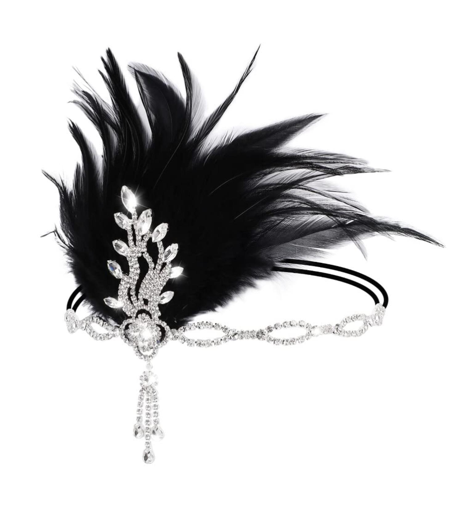 Silver FRCOLOR Flapper Headband 1920's Great Gatsby Vintage Feather Rhinestone Headpiece - Buy Online on GoSupps.com