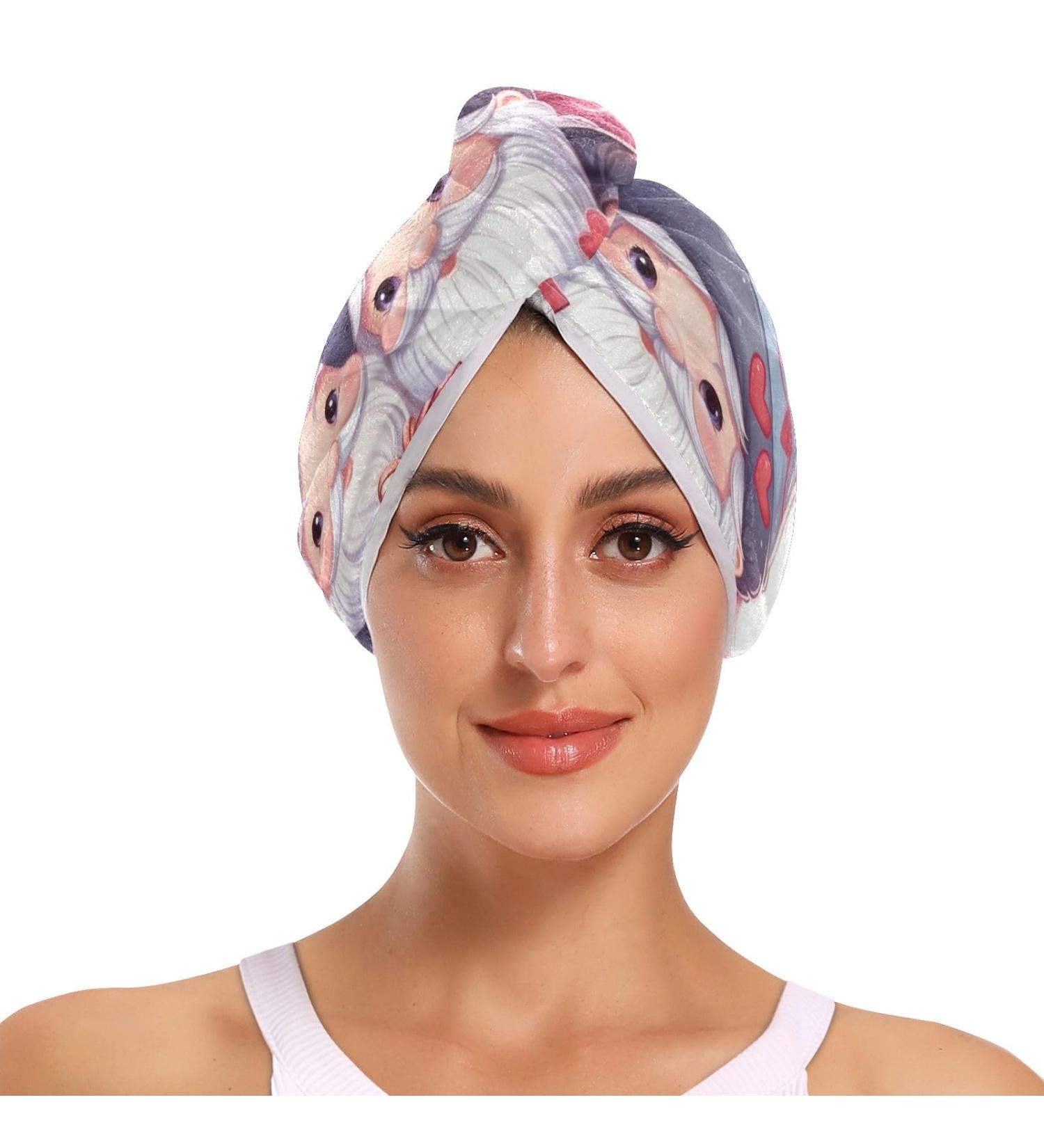 Super Absorbent Gnome Couple Hair Towel 2 Pack - Quick Dry Hair Turbans for Women & Girls - Perfect for Fast Hair Drying - Buy Online on GoSupps.com