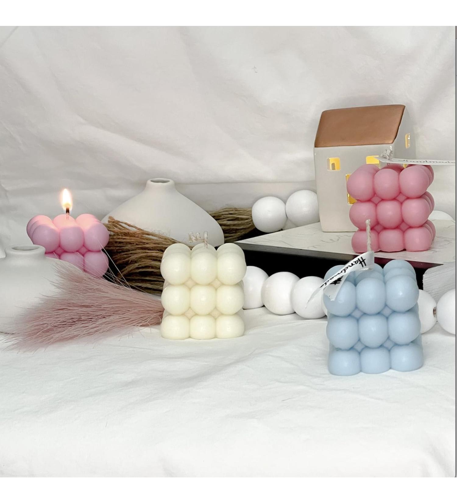 Set of 2 Bubble Cube Candles - 100% Natural Soy Wax (Baby Pink Baby Blue) - Perfect for Gender Reveal Birthdays & Weddings - Buy Online on GoSupps.com
