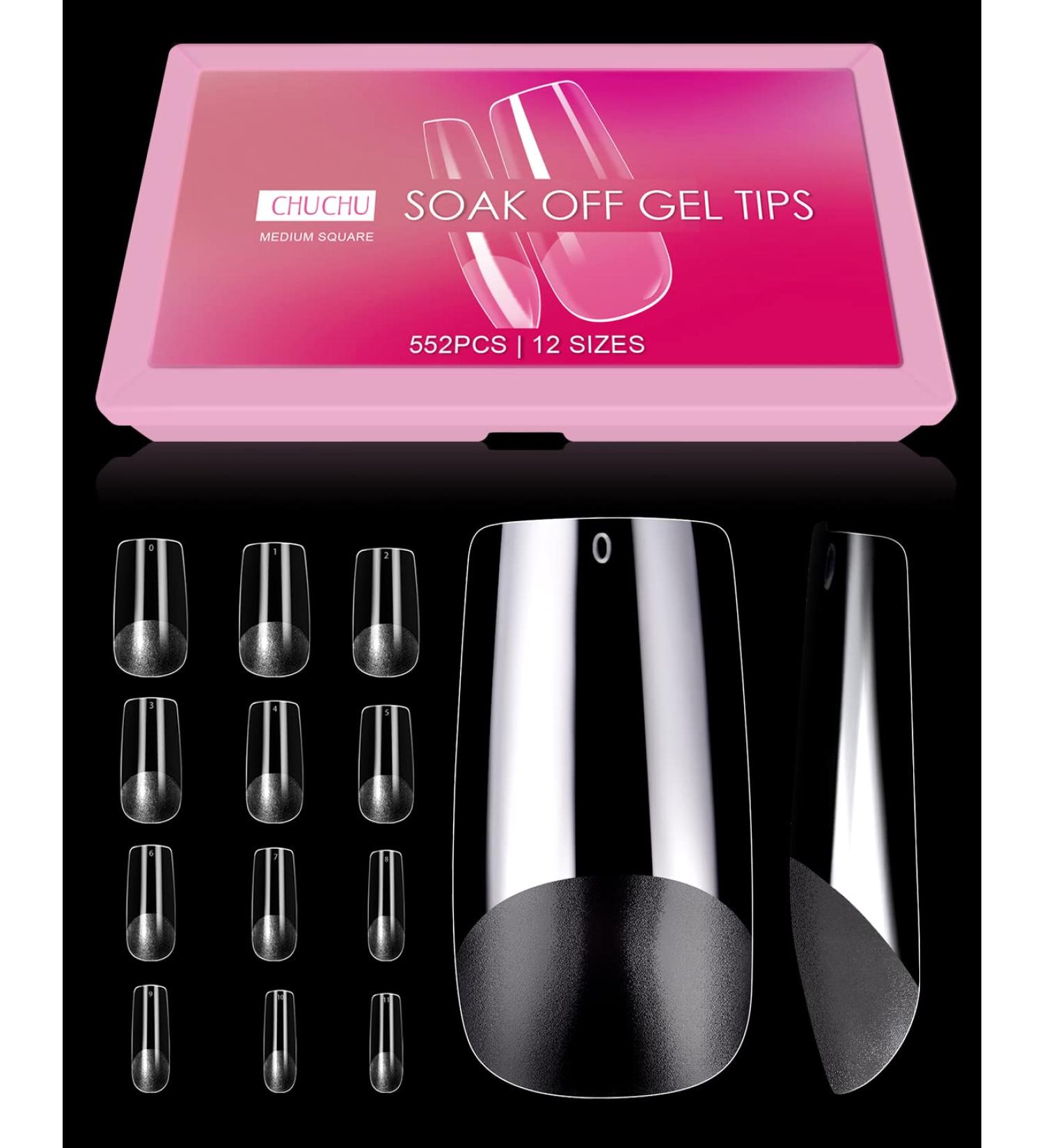 CHUCHU Soft Soak off Gel Tips 552Pcs Medium Square Clear Nail Tips for Acrylic Nails - 12 Sizes - Buy Online on GoSupps.com