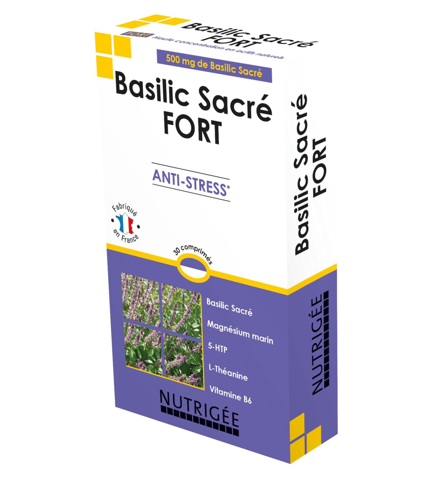 NUTRIG E - Basilic Sacr Fort - quilibre - Anti-Stress - Bien- tre - R gule L'Humeur Agit Contre Le Stress R duit La Fatigue - 2 Prises/Jour - 30 Comprim s - Programme 15 Jours - Fabriqu en France - Buy Online on GoSupps.com