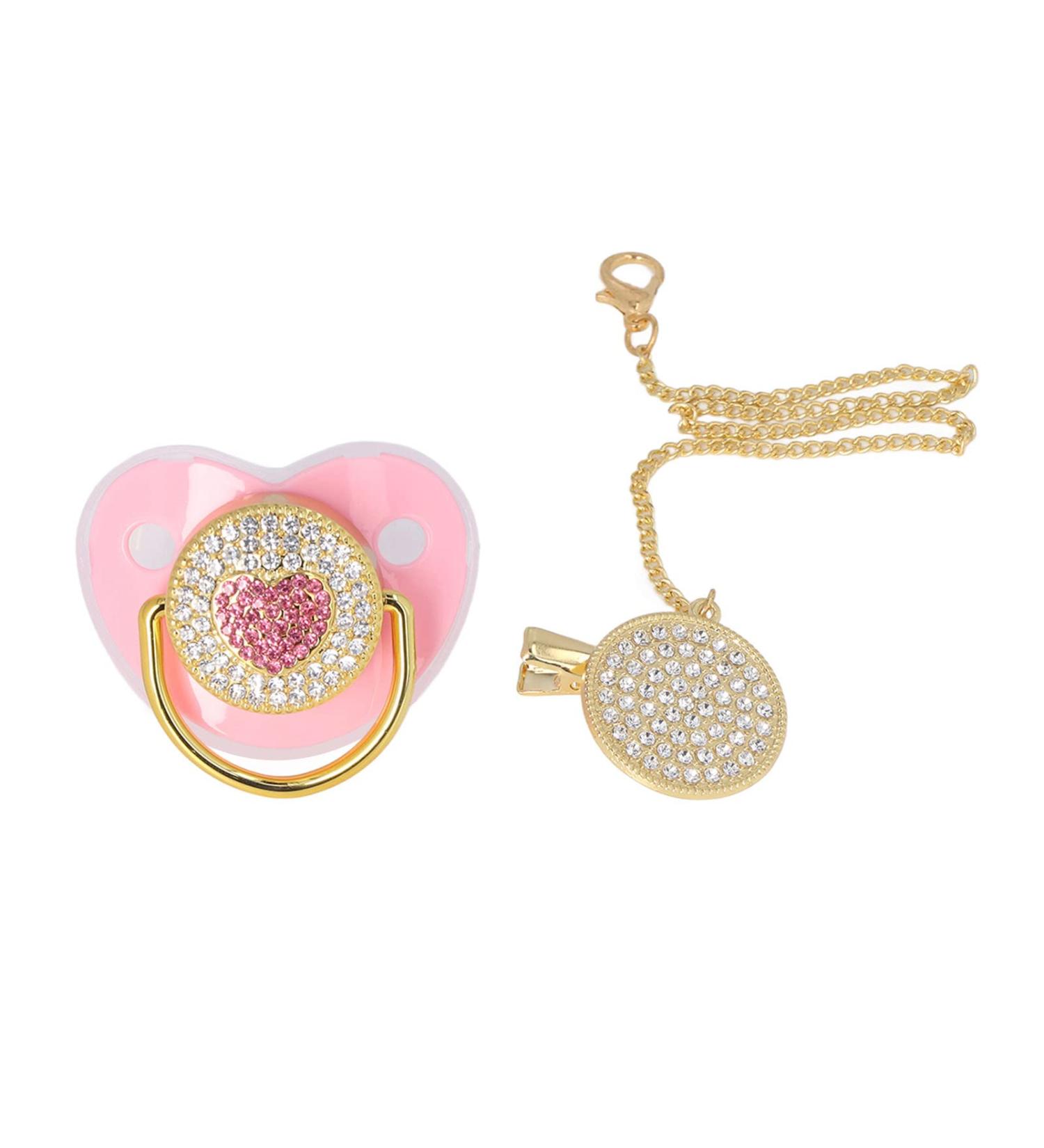 Buy Moum Routes Orthodontic Silicone Pacifier for Newborns - Pink Heart-Strass with Chain Clip | International Shipping Available - Buy Online on GoSupps.com